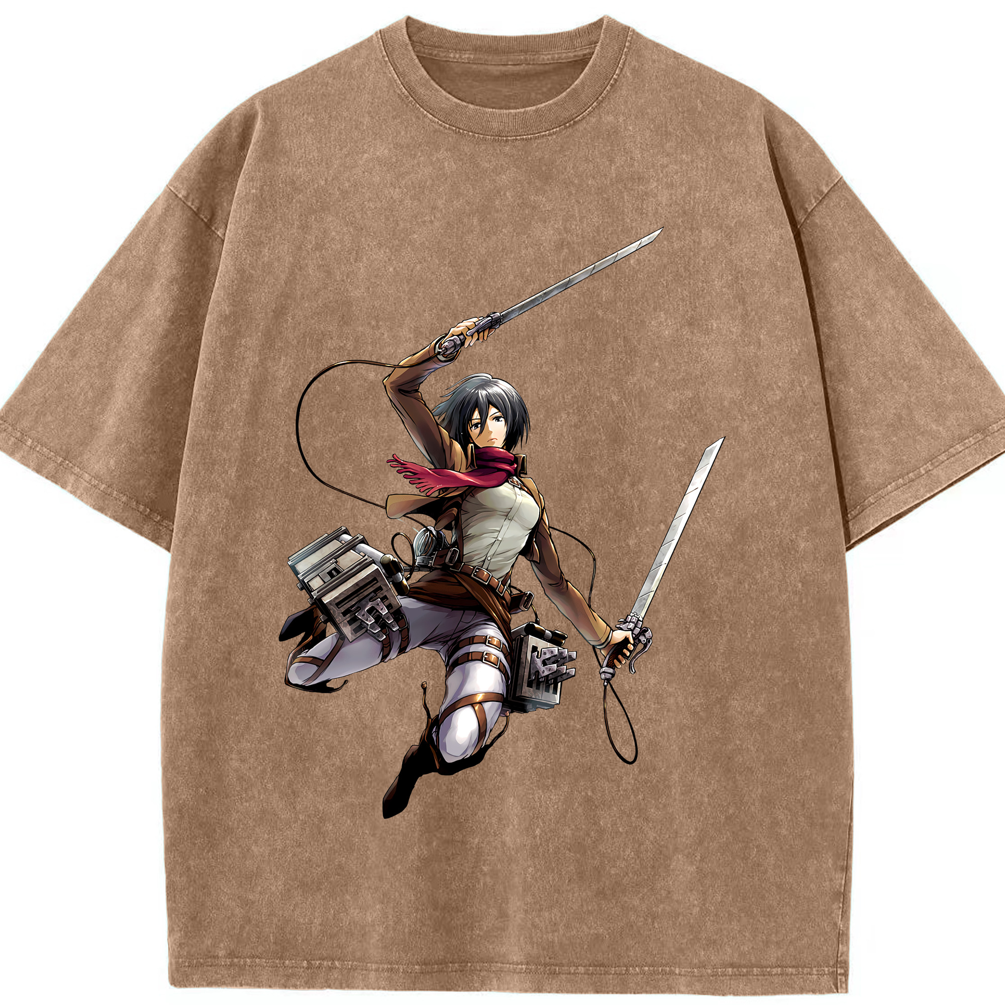 （画像用） 進撃の巨人 ミカサ·アッカーマン Attack on Titan Mikasa Ackerman 綿100% ヴィンテージ風 半袖Tシャツ（フロントプリント）