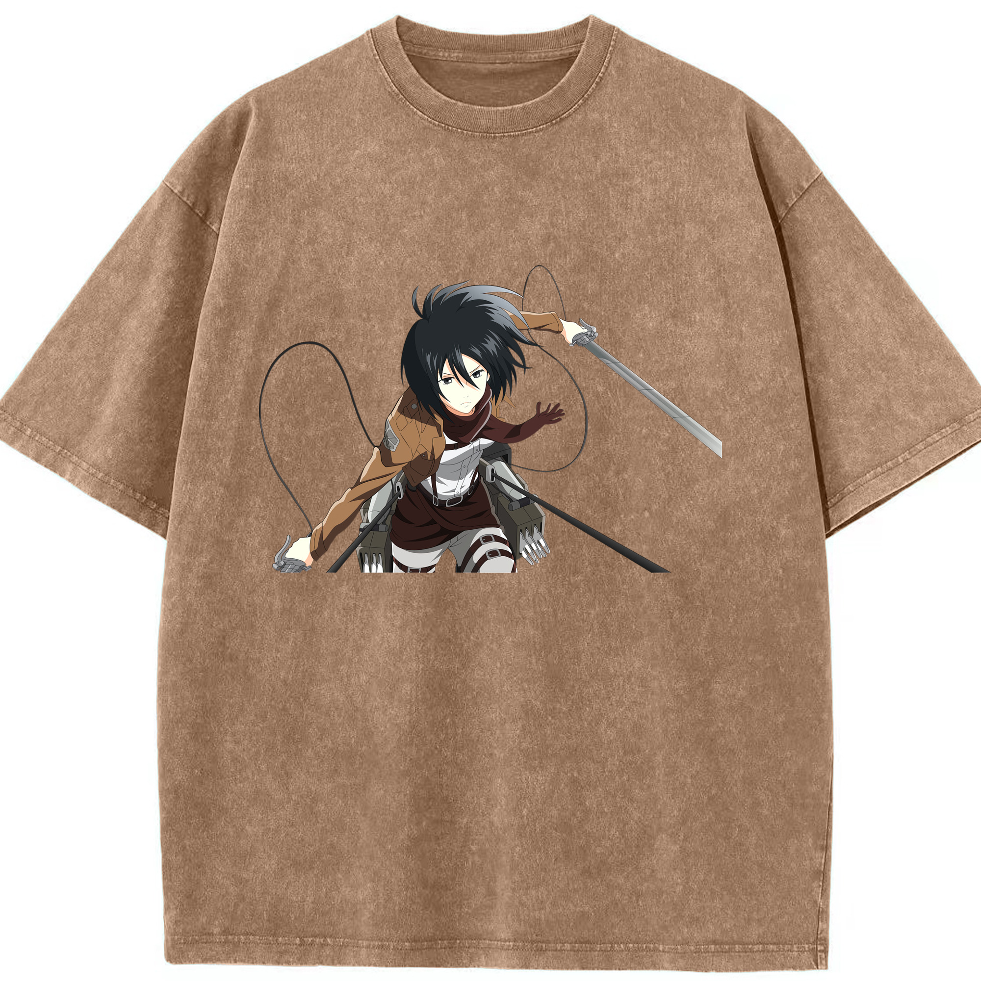 （画像用） 進撃の巨人 ミカサ·アッカーマン Attack on Titan Mikasa Ackerman 綿100% ヴィンテージ風 半袖Tシャツ（フロントプリント）
