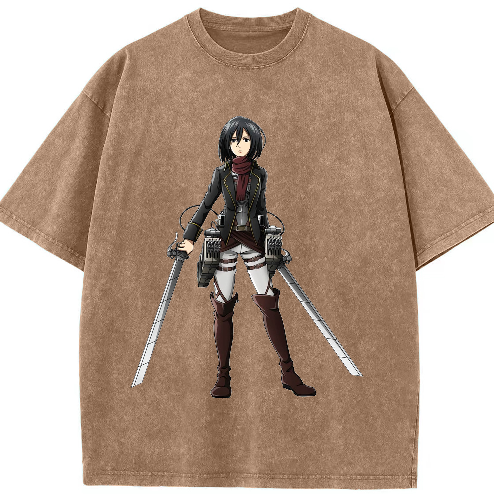 （画像用） 進撃の巨人 ミカサ·アッカーマン Attack on Titan Mikasa Ackerman 綿100% ヴィンテージ風 半袖Tシャツ（フロントプリント）