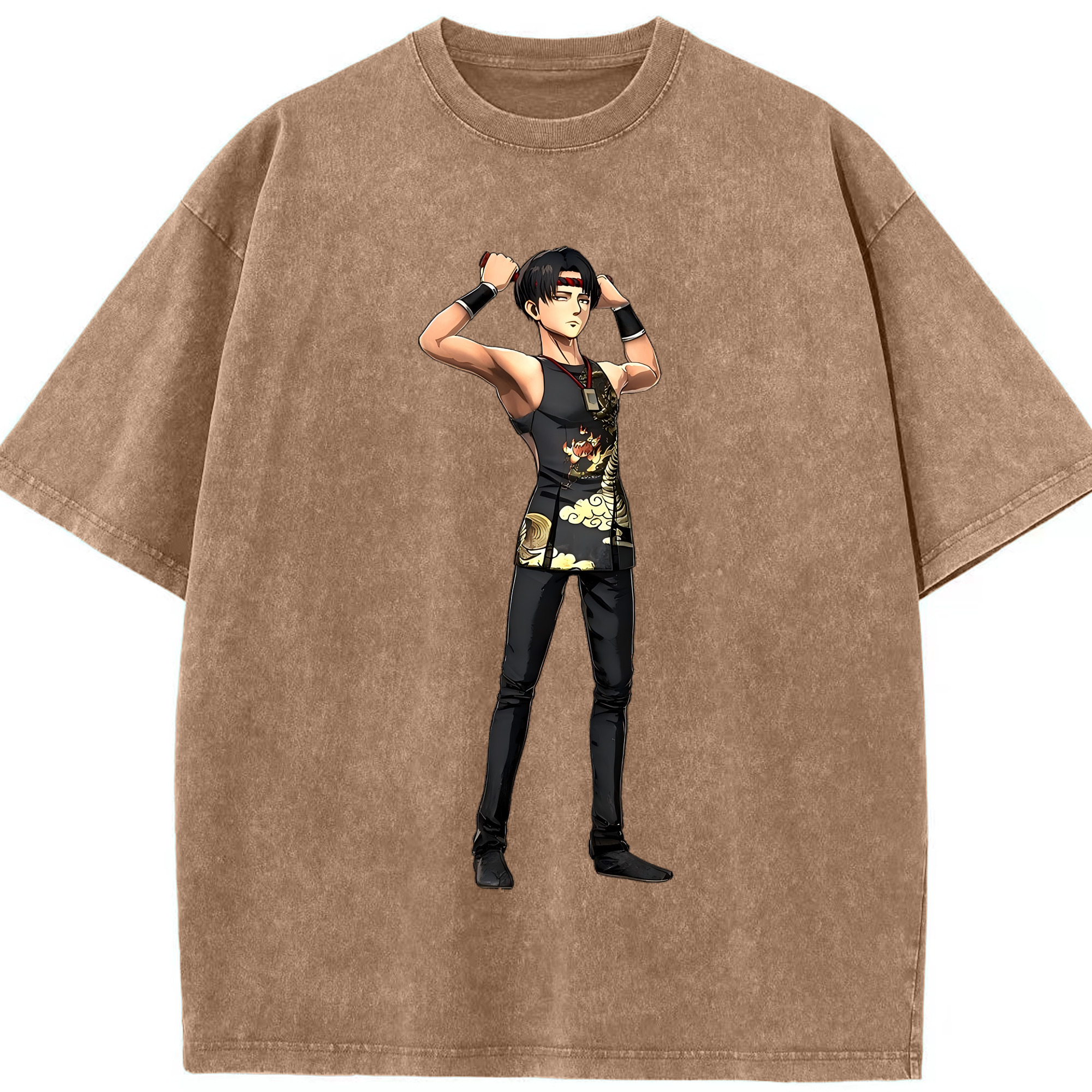 （画像用） 進撃の巨人 リヴァイ·アッカーマン Attack on Titan Levi Ackerman 綿100% ヴィンテージ風 半袖Tシャツ（フロントプリント）