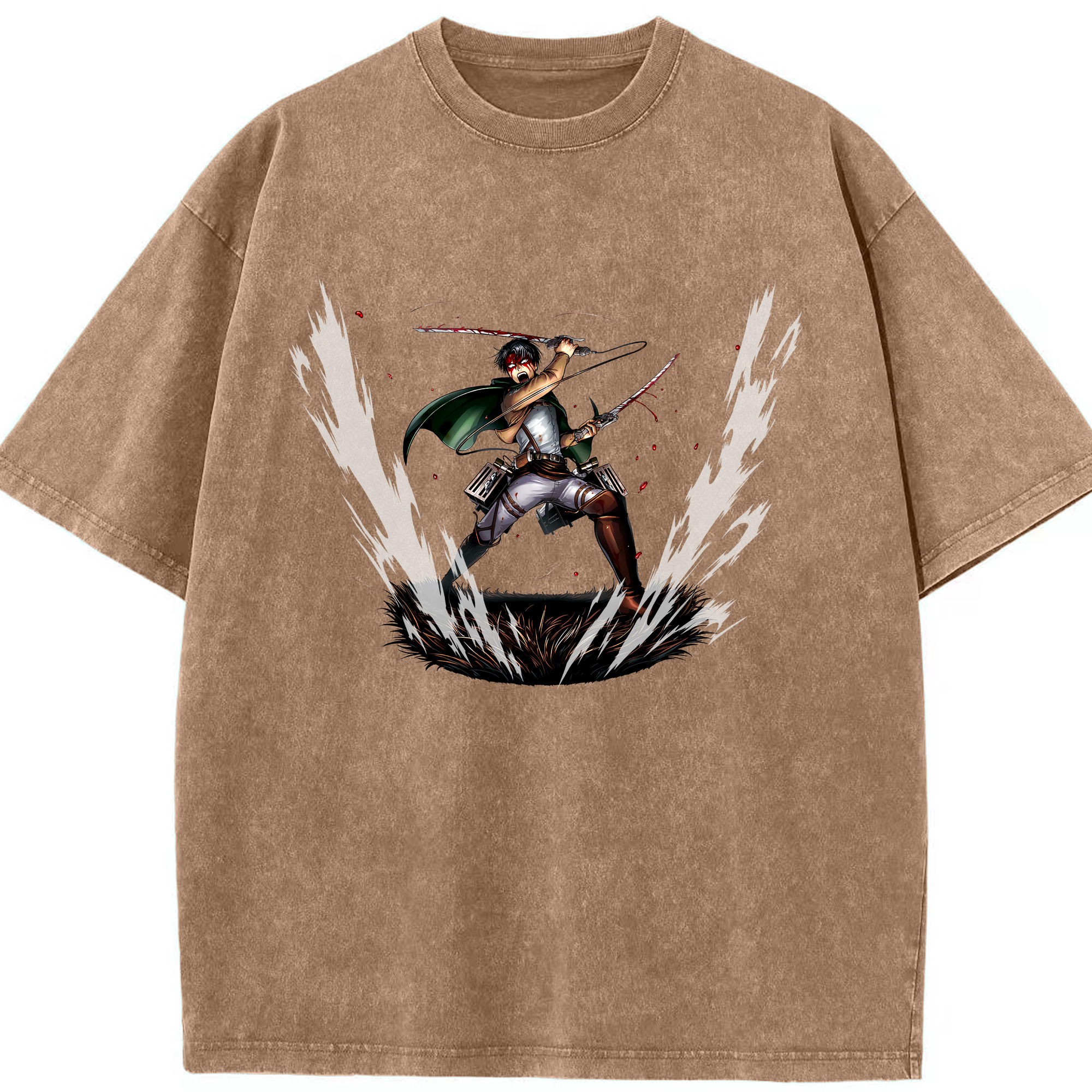 （画像用） 進撃の巨人 リヴァイ·アッカーマン Attack on Titan Levi Ackerman 綿100% ヴィンテージ風 半袖Tシャツ（フロントプリント）