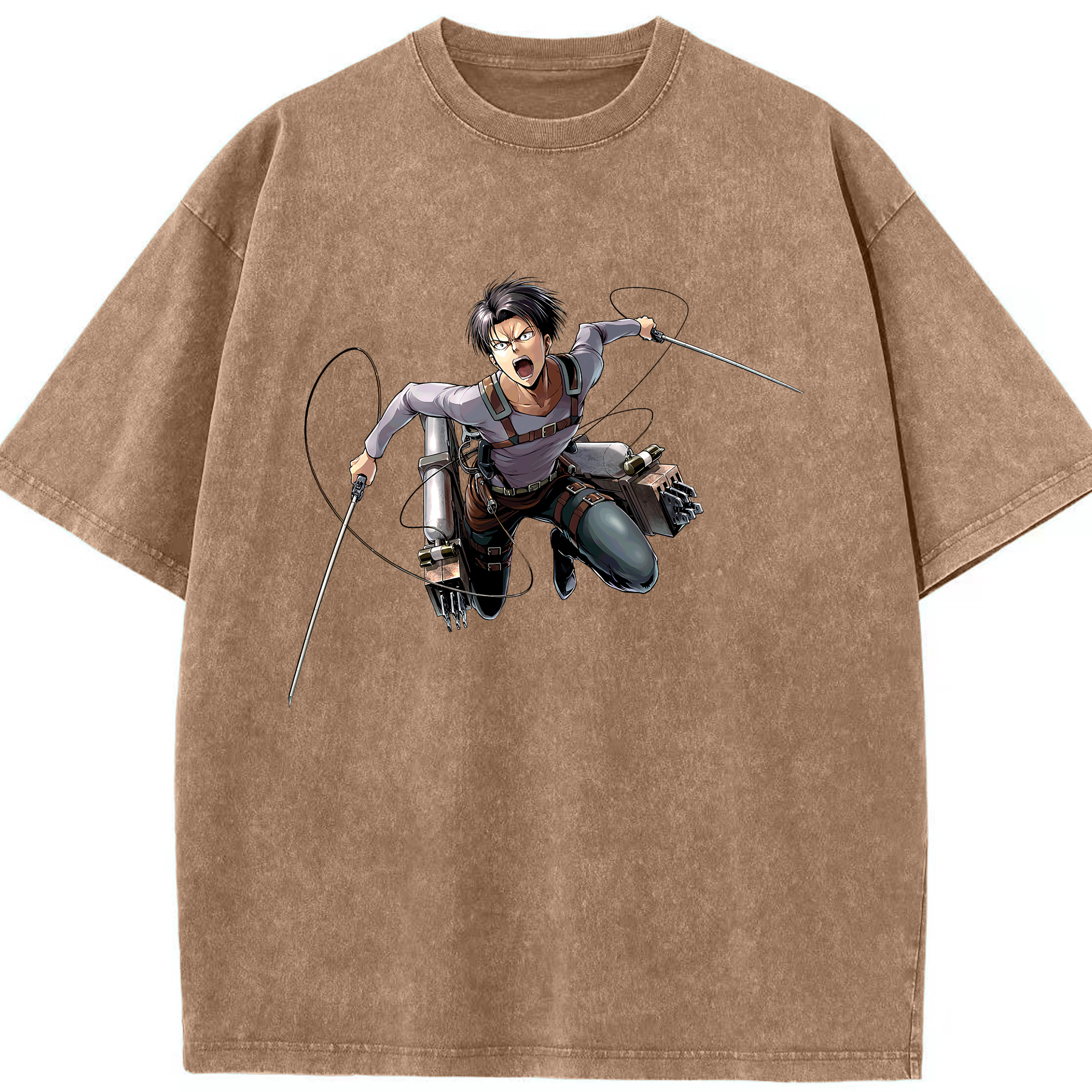 （画像用） 進撃の巨人 リヴァイ·アッカーマン Attack on Titan Levi Ackerman 綿100% ヴィンテージ風 半袖Tシャツ（フロントプリント）