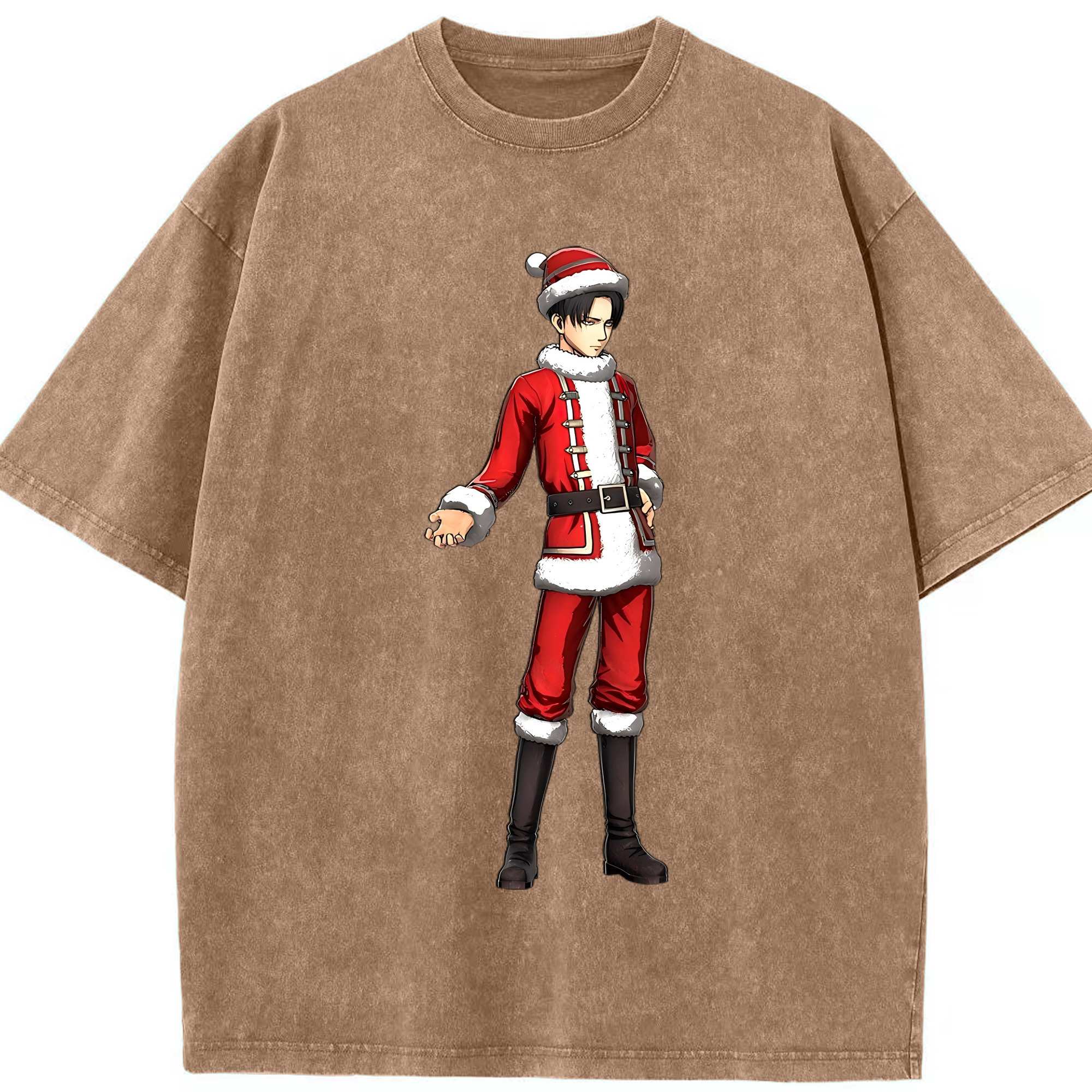 （画像用） 進撃の巨人 リヴァイ·アッカーマン Attack on Titan Levi Ackerman 綿100% ヴィンテージ風 半袖Tシャツ（フロントプリント）