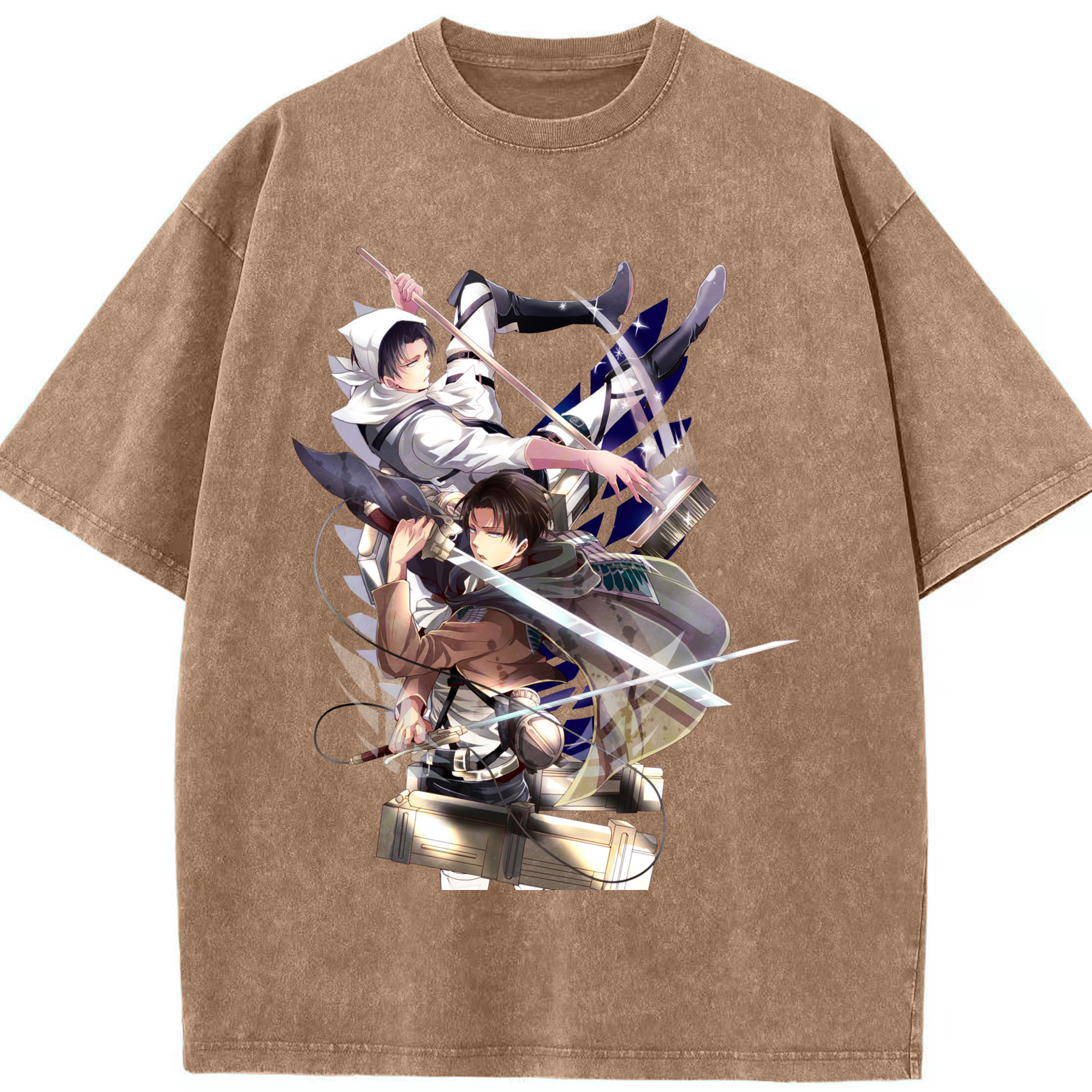 （画像用） 進撃の巨人 リヴァイ·アッカーマン Attack on Titan Levi Ackerman 綿100% ヴィンテージ風 半袖Tシャツ（フロントプリント）