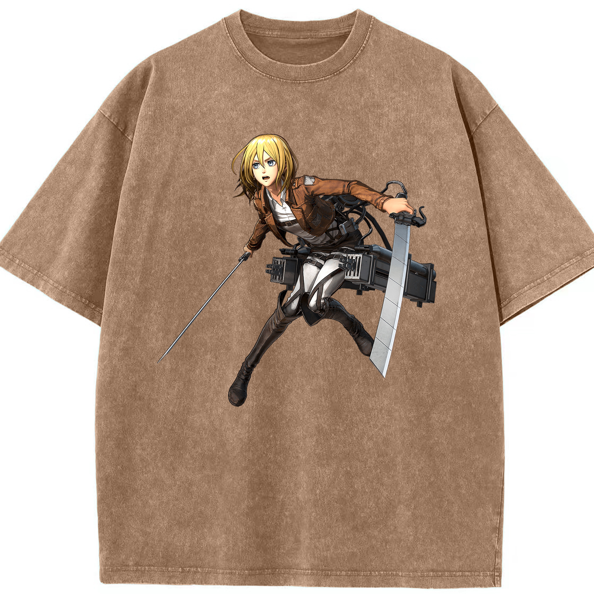（画像用） 進撃の巨人 クリスタ·レンズ Attack on Titan Christa Lenz 綿100% ヴィンテージ風 半袖Tシャツ（フロントプリント）