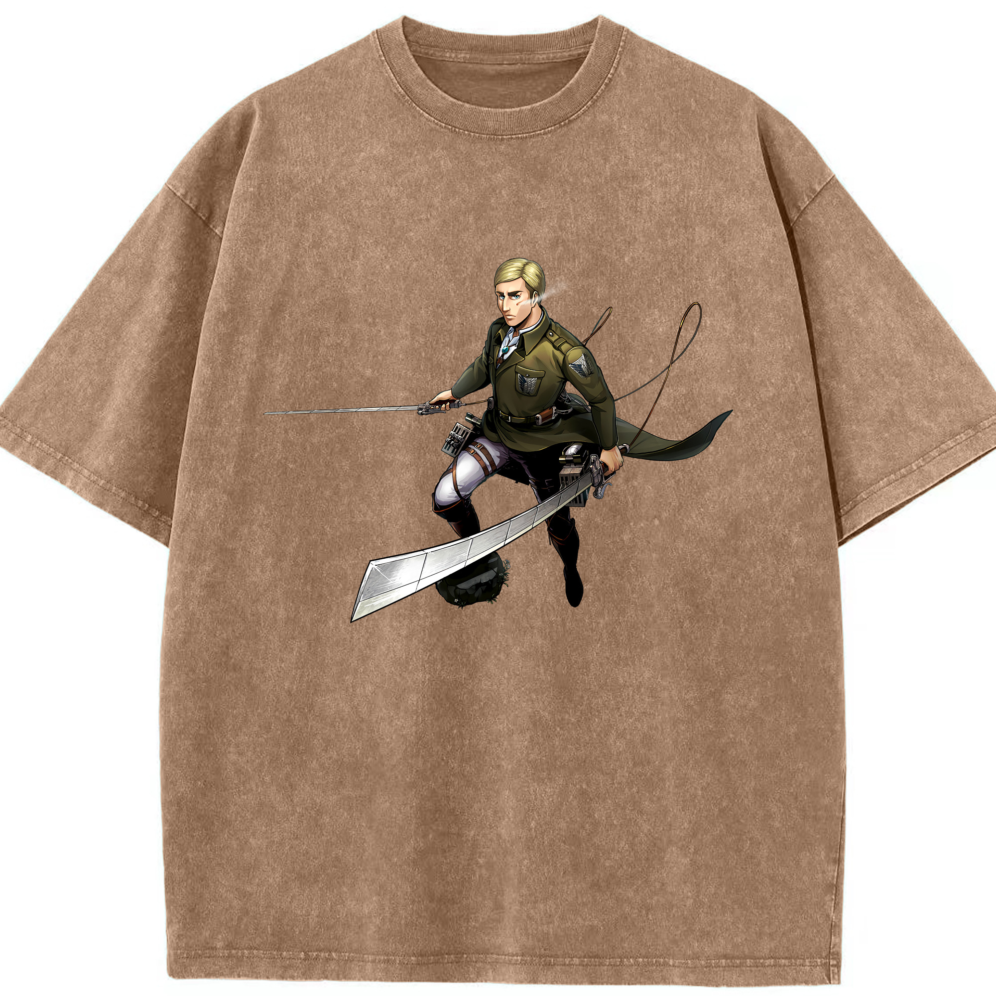（画像用） 進撃の巨人 エルヴィン・スミス Attack on Titan Erwin Smith 綿100% ヴィンテージ風 半袖Tシャツ（フロントプリント）