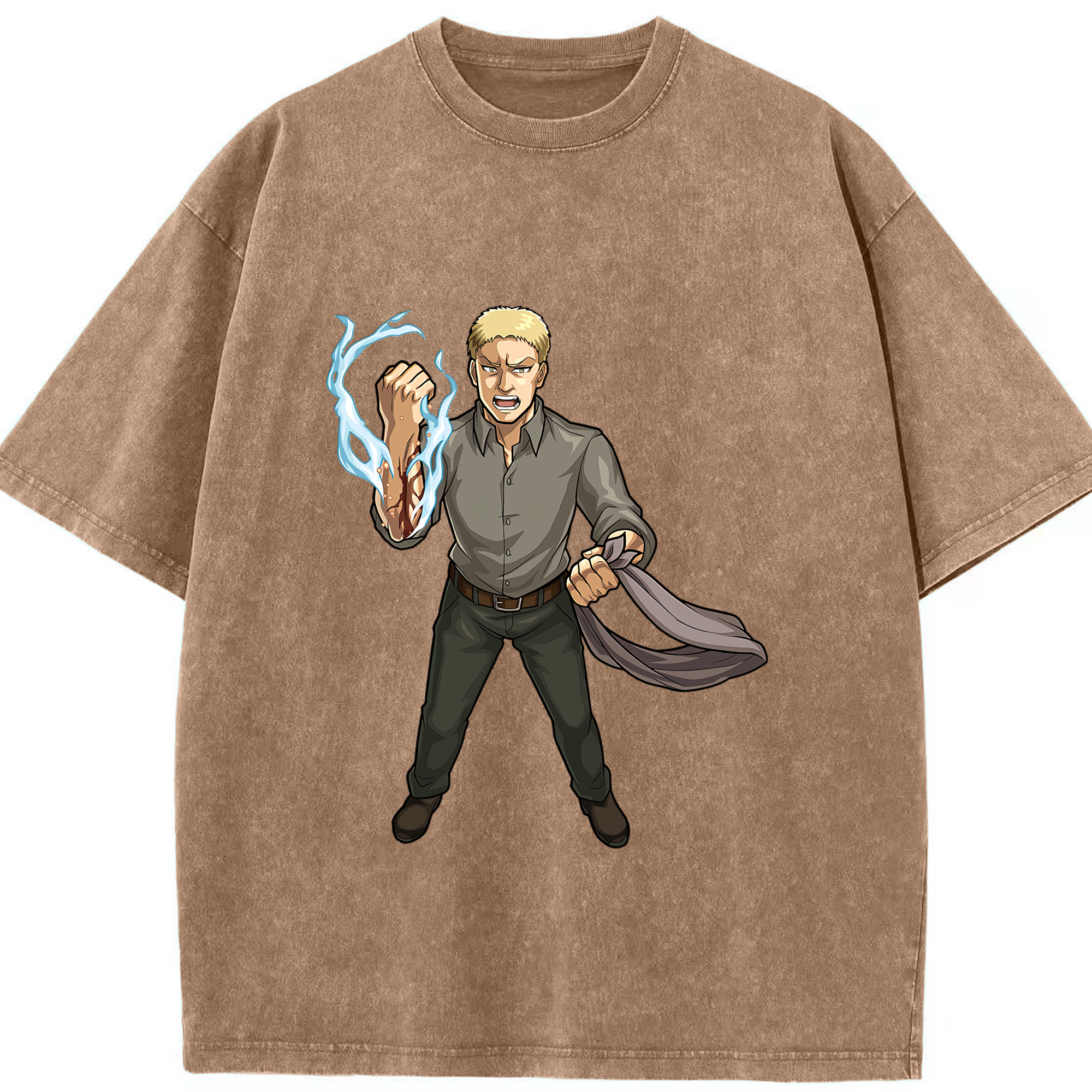 （画像用） 進撃の巨人 ライナー・ブラウン Attack on Titan Reiner Braun 綿100% ヴィンテージ風 半袖Tシャツ（フロントプリント）