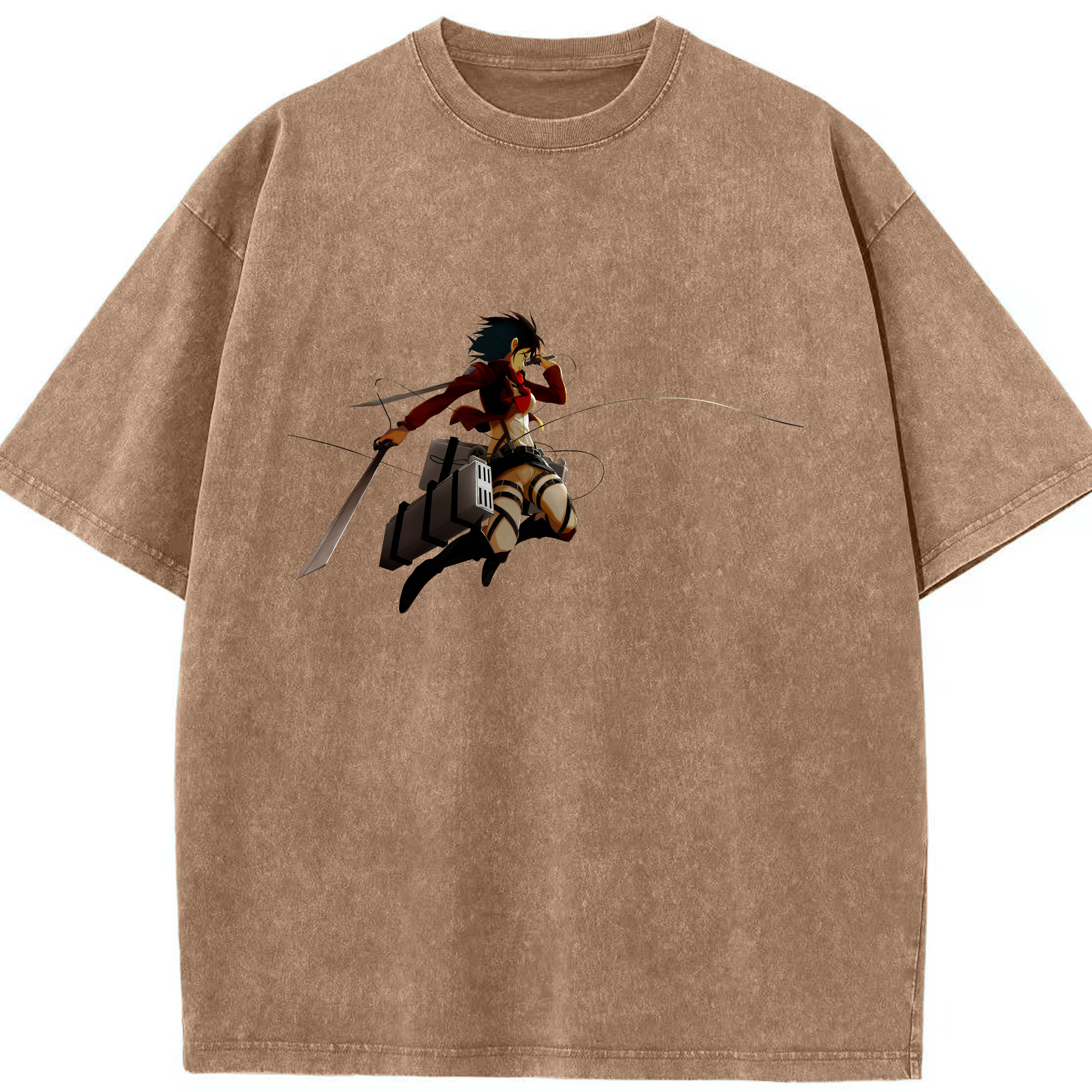 （画像用） 進撃の巨人 ミカサ·アッカーマン Attack on Titan Mikasa Ackerman 綿100% ヴィンテージ風 半袖Tシャツ（フロントプリント）
