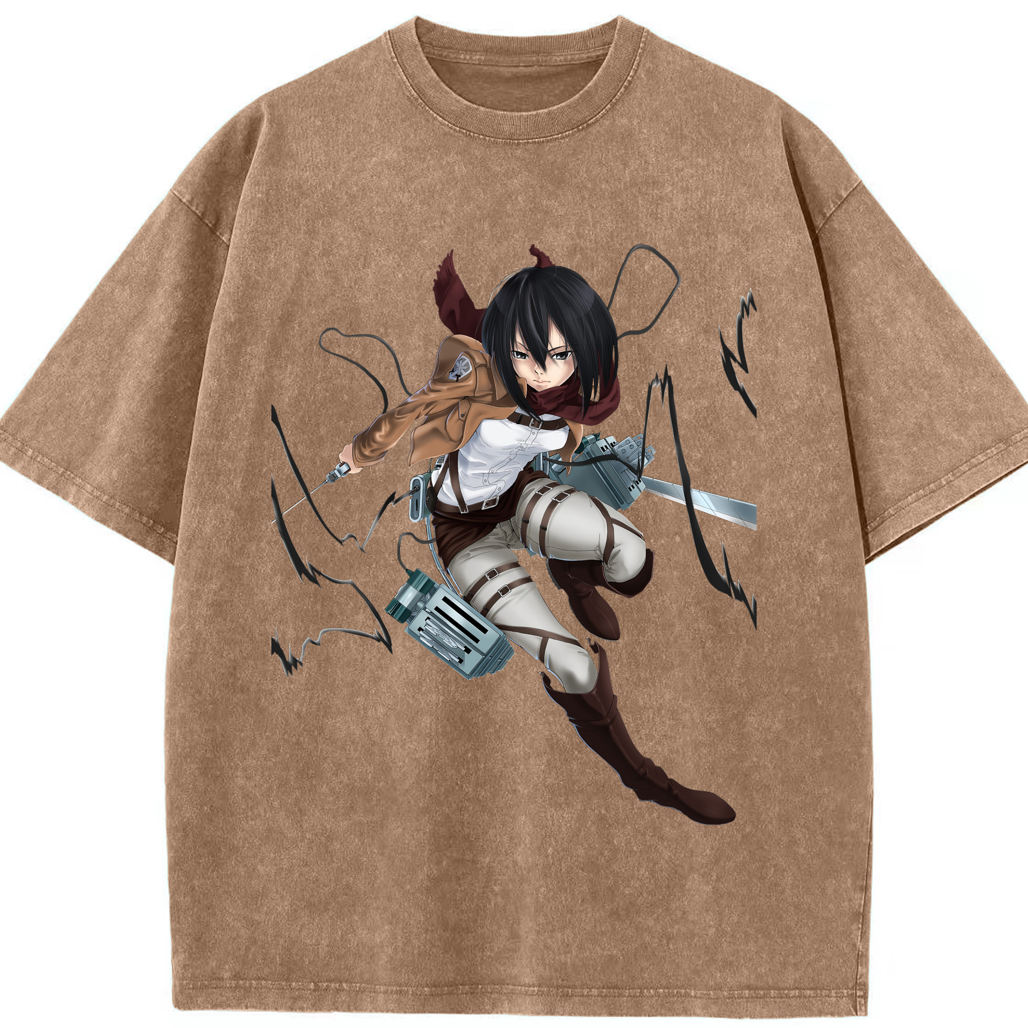 （画像用） 進撃の巨人 ミカサ·アッカーマン Attack on Titan Mikasa Ackerman 綿100% ヴィンテージ風 半袖Tシャツ（フロントプリント）