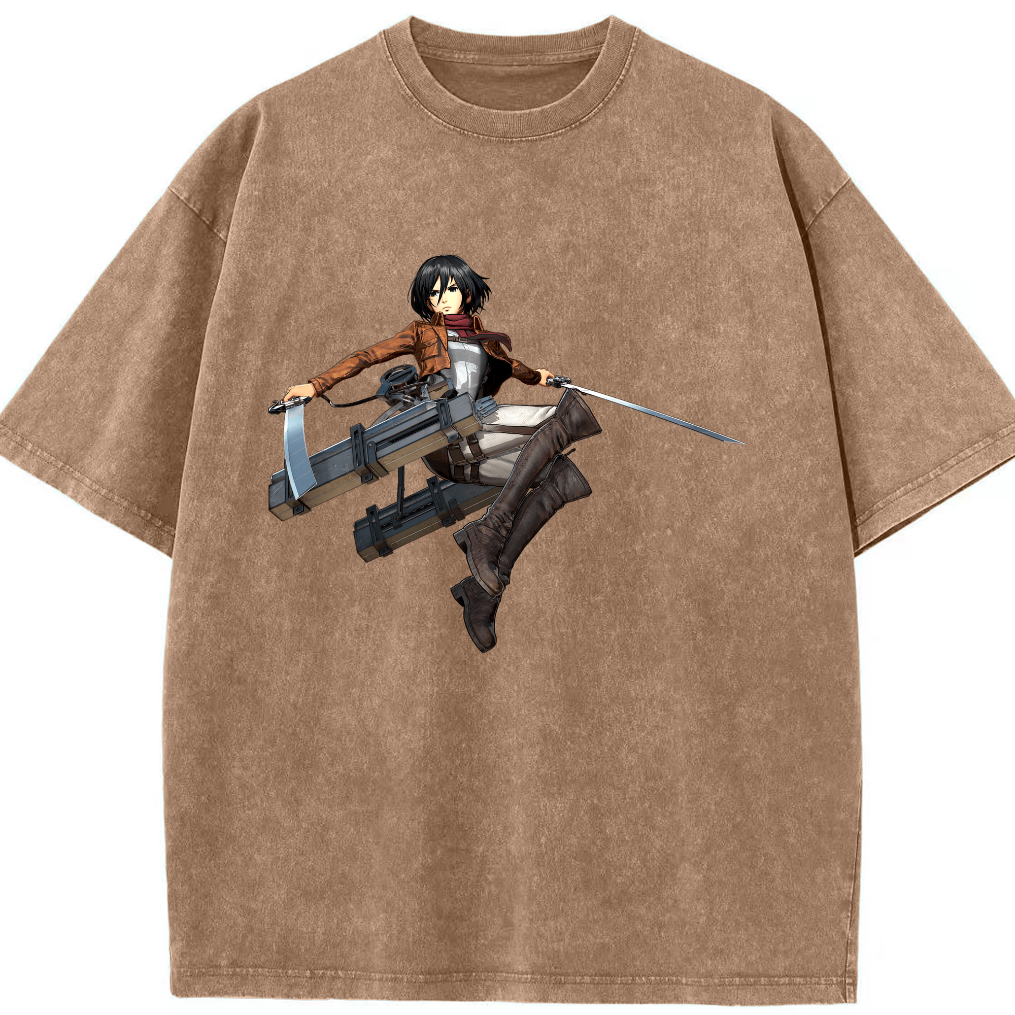 （画像用） 進撃の巨人 ミカサ·アッカーマン Attack on Titan Mikasa Ackerman 綿100% ヴィンテージ風 半袖Tシャツ（フロントプリント）