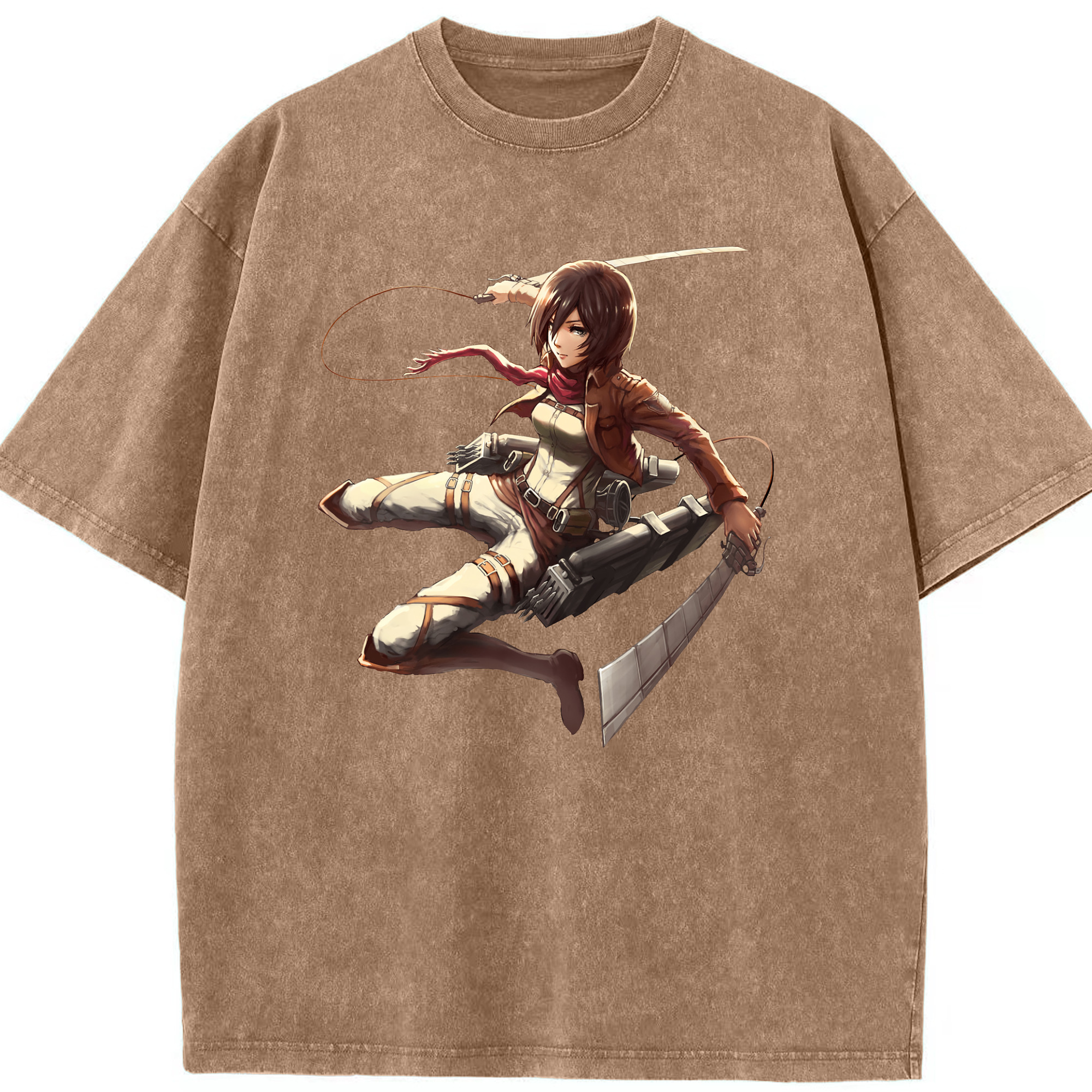 （画像用） 進撃の巨人 ミカサ·アッカーマン Attack on Titan Mikasa Ackerman 綿100% ヴィンテージ風 半袖Tシャツ（フロントプリント）