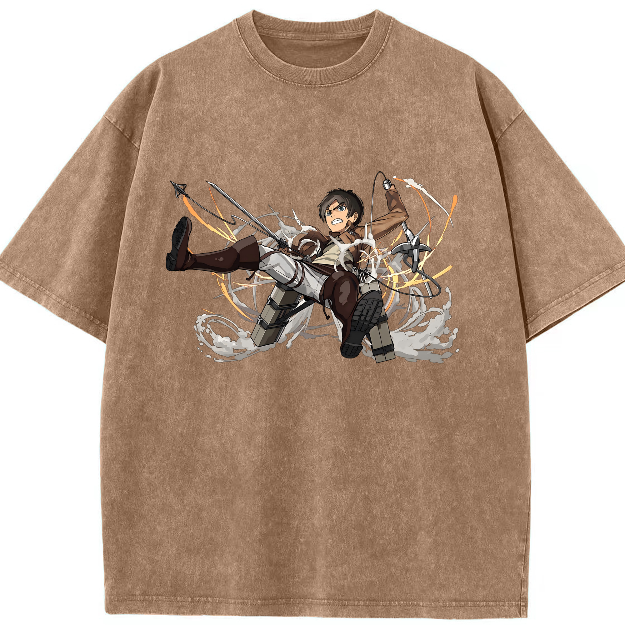 （画像用） 進撃の巨人 エレン･イェーガー Attack on Titan Eren Jäger 綿100% ヴィンテージ風 半袖Tシャツ（フロントプリント）