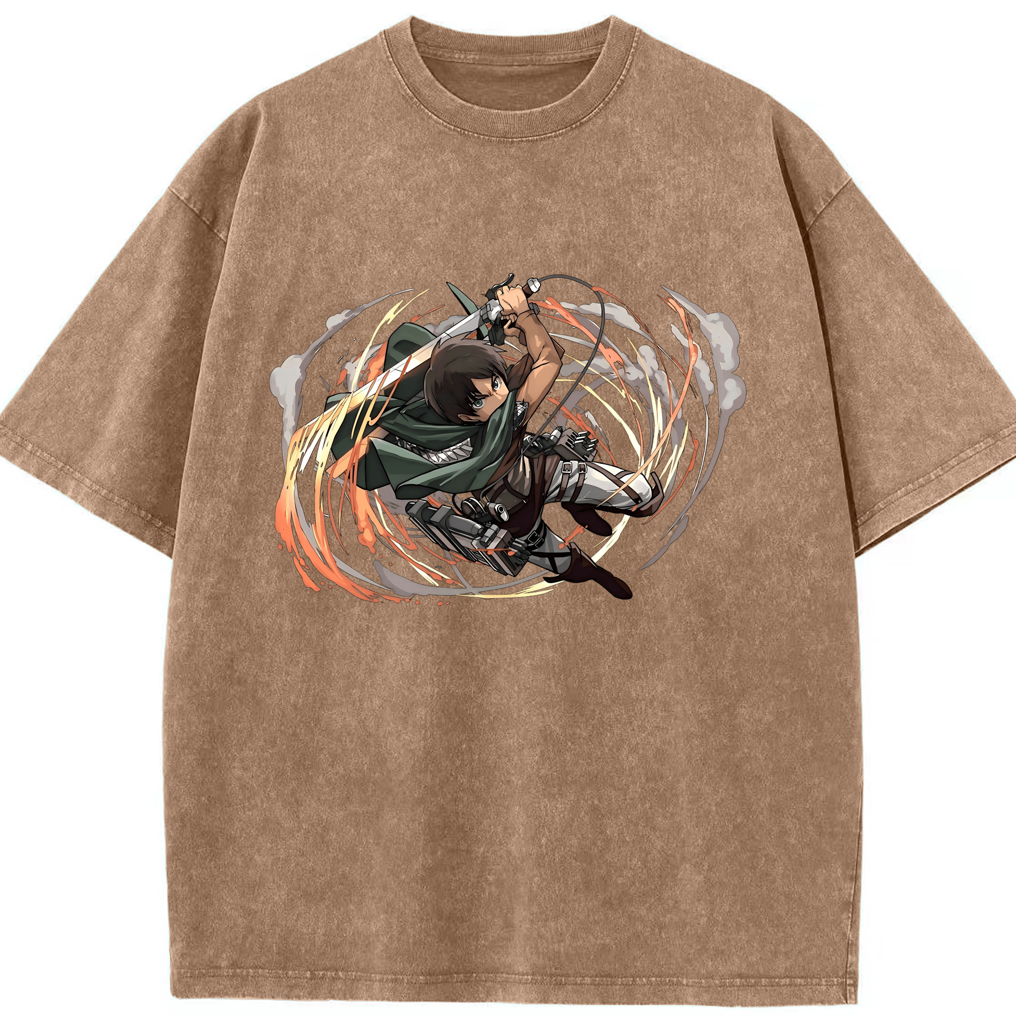 （画像用） 進撃の巨人 エレン･イェーガー Attack on Titan Eren Jäger 綿100% ヴィンテージ風 半袖Tシャツ（フロントプリント）