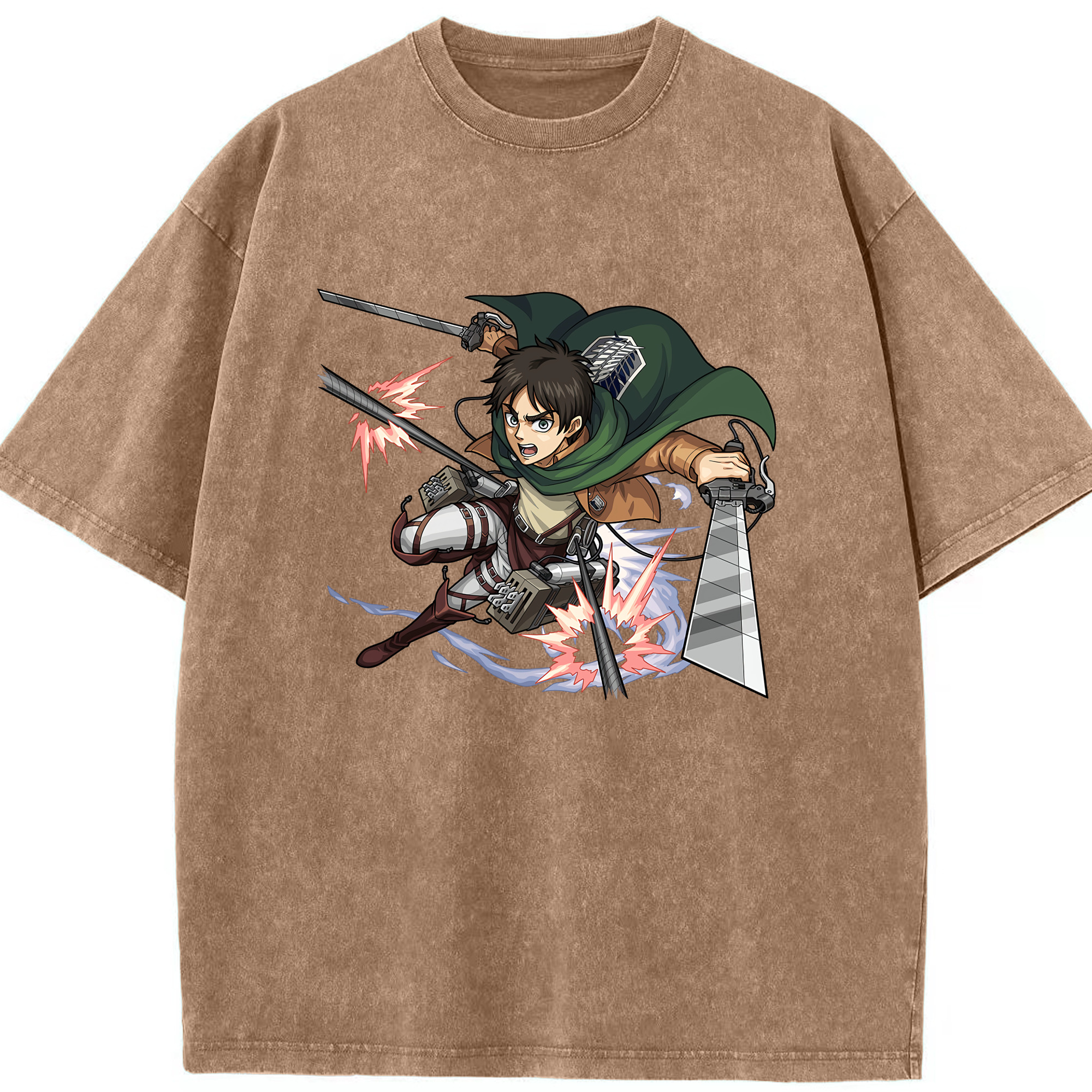 （画像用） 進撃の巨人 エレン･イェーガー Attack on Titan Eren Jäger 綿100% ヴィンテージ風 半袖Tシャツ（フロントプリント）
