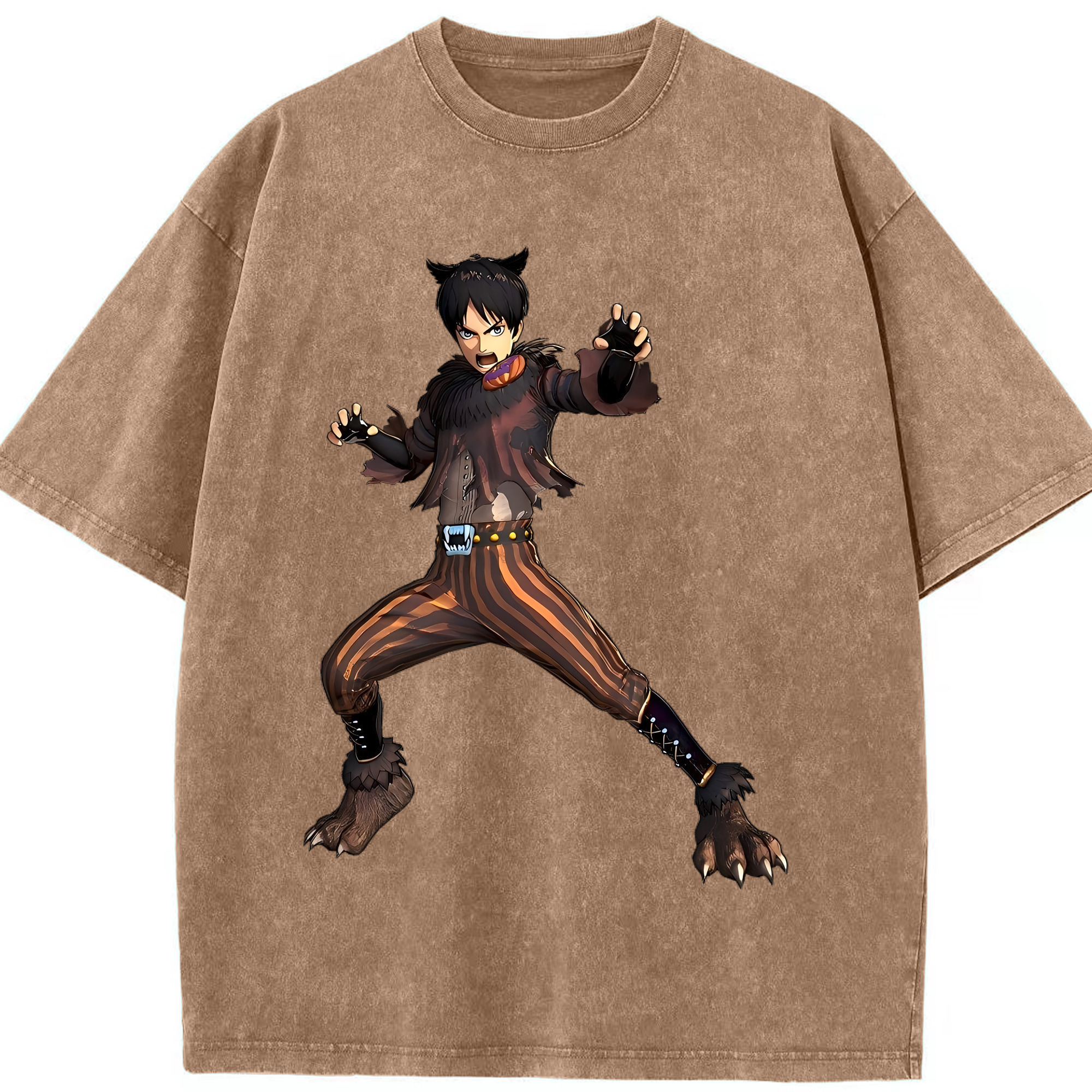 （画像用） 進撃の巨人 エレン･イェーガー Attack on Titan Eren Jäger 綿100% ヴィンテージ風 半袖Tシャツ（フロントプリント）