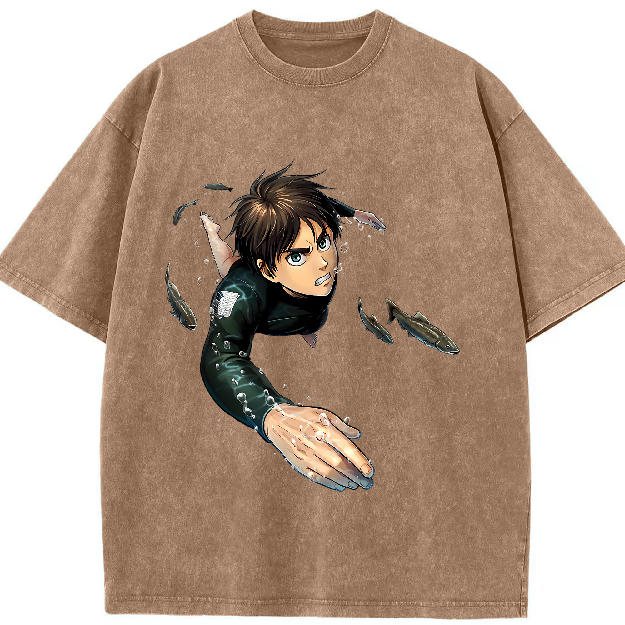 （画像用） 進撃の巨人 エレン･イェーガー Attack on Titan Eren Jäger 綿100% ヴィンテージ風 半袖Tシャツ（フロントプリント）