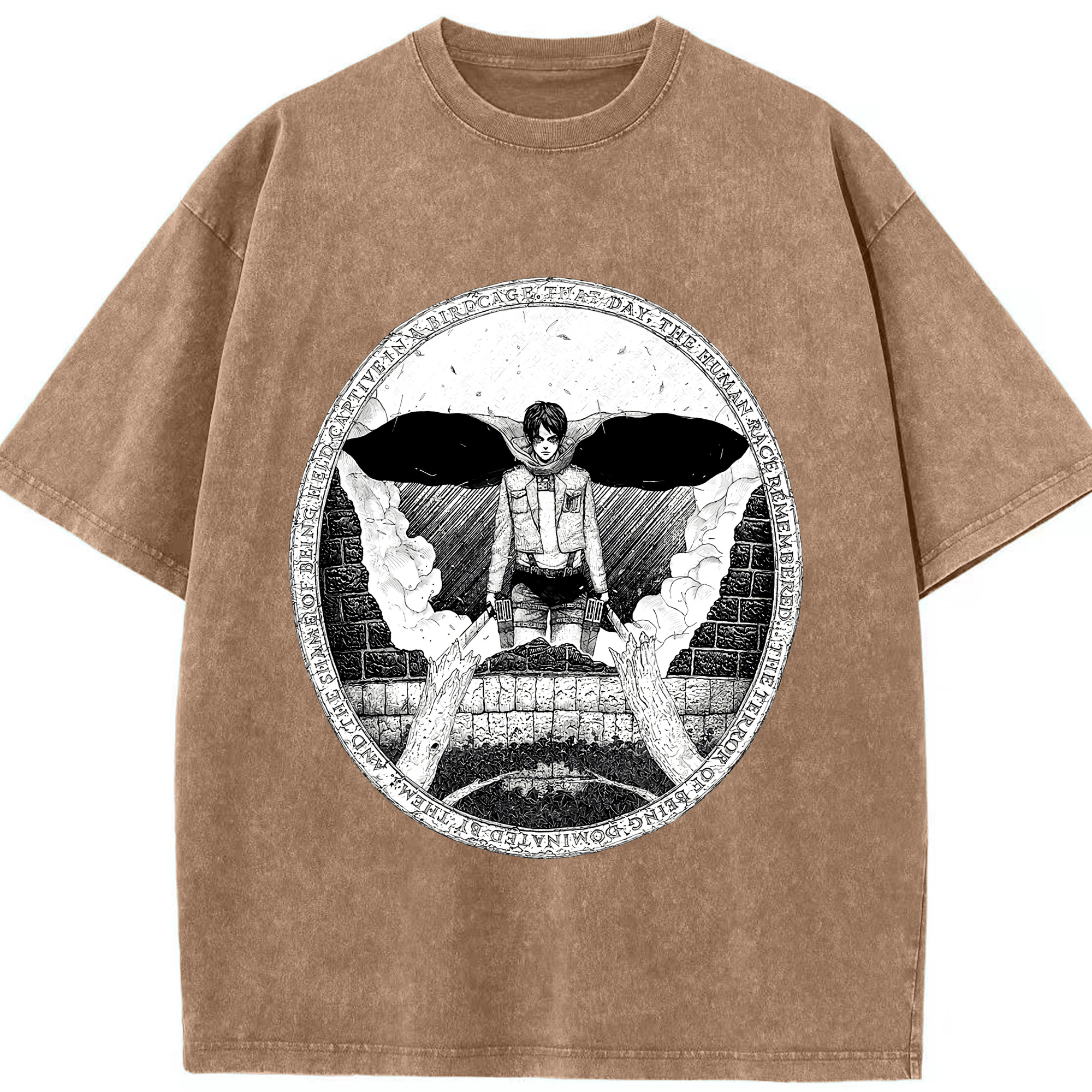 （画像用） 進撃の巨人 エレン･イェーガー Attack on Titan Eren Jäger 綿100% ヴィンテージ風 半袖Tシャツ（フロントプリント）