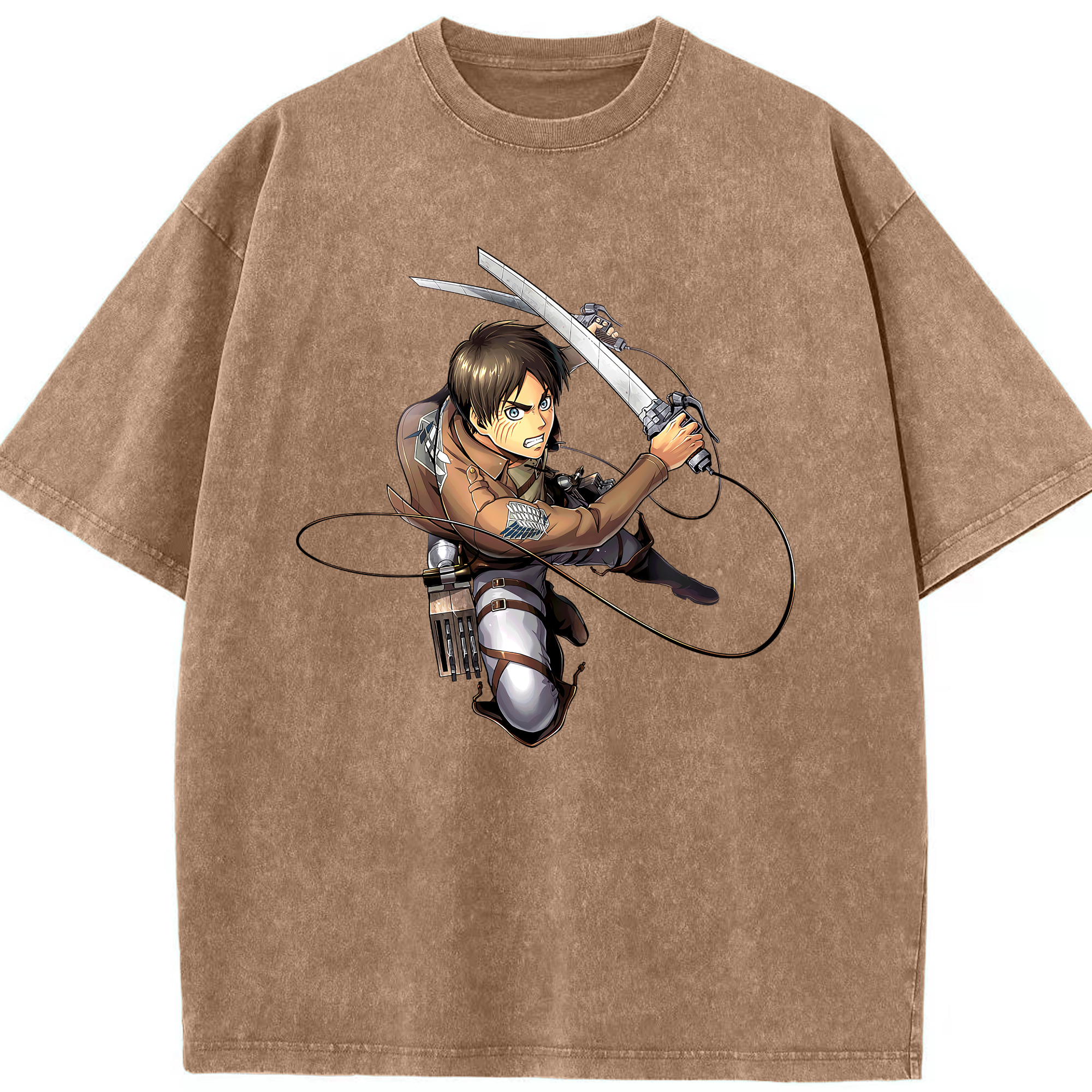 （画像用） 進撃の巨人 エレン･イェーガー Attack on Titan Eren Jäger 綿100% ヴィンテージ風 半袖Tシャツ（フロントプリント）
