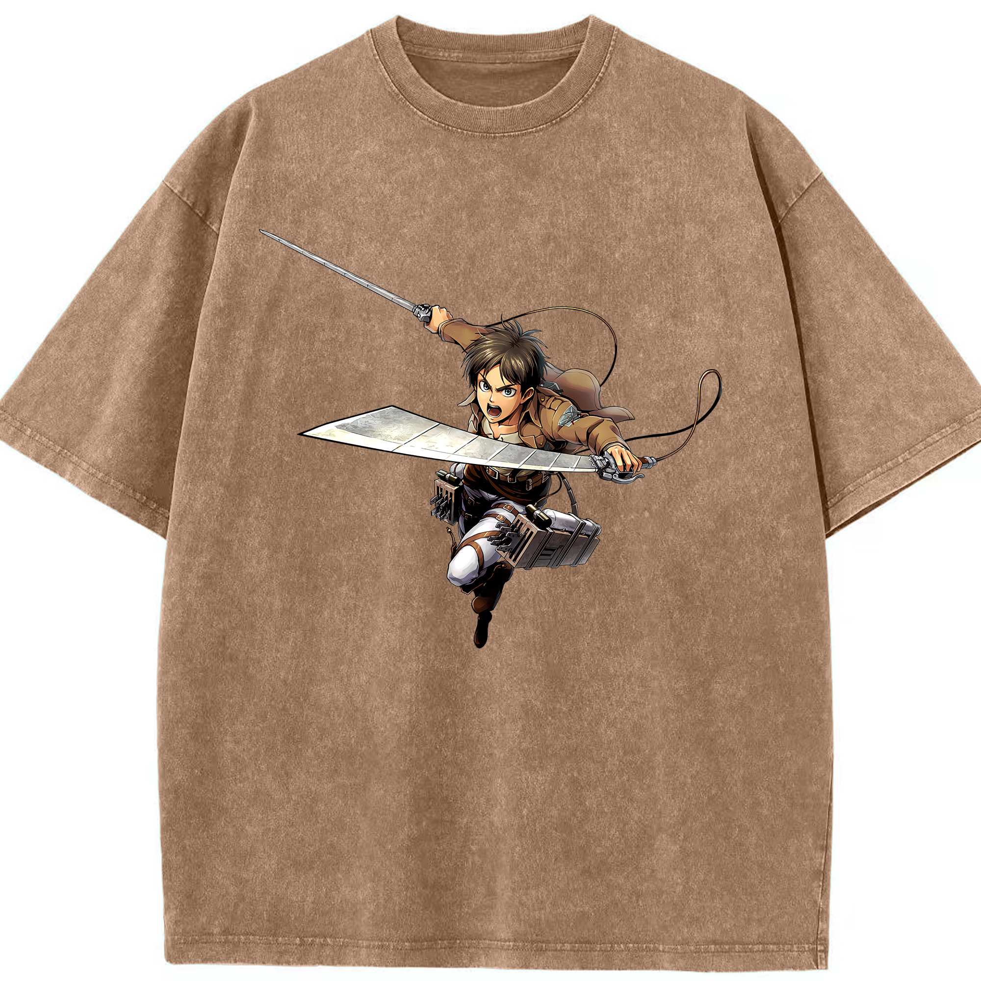 （画像用） 進撃の巨人 エレン･イェーガー Attack on Titan Eren Jäger 綿100% ヴィンテージ風 半袖Tシャツ（フロントプリント）