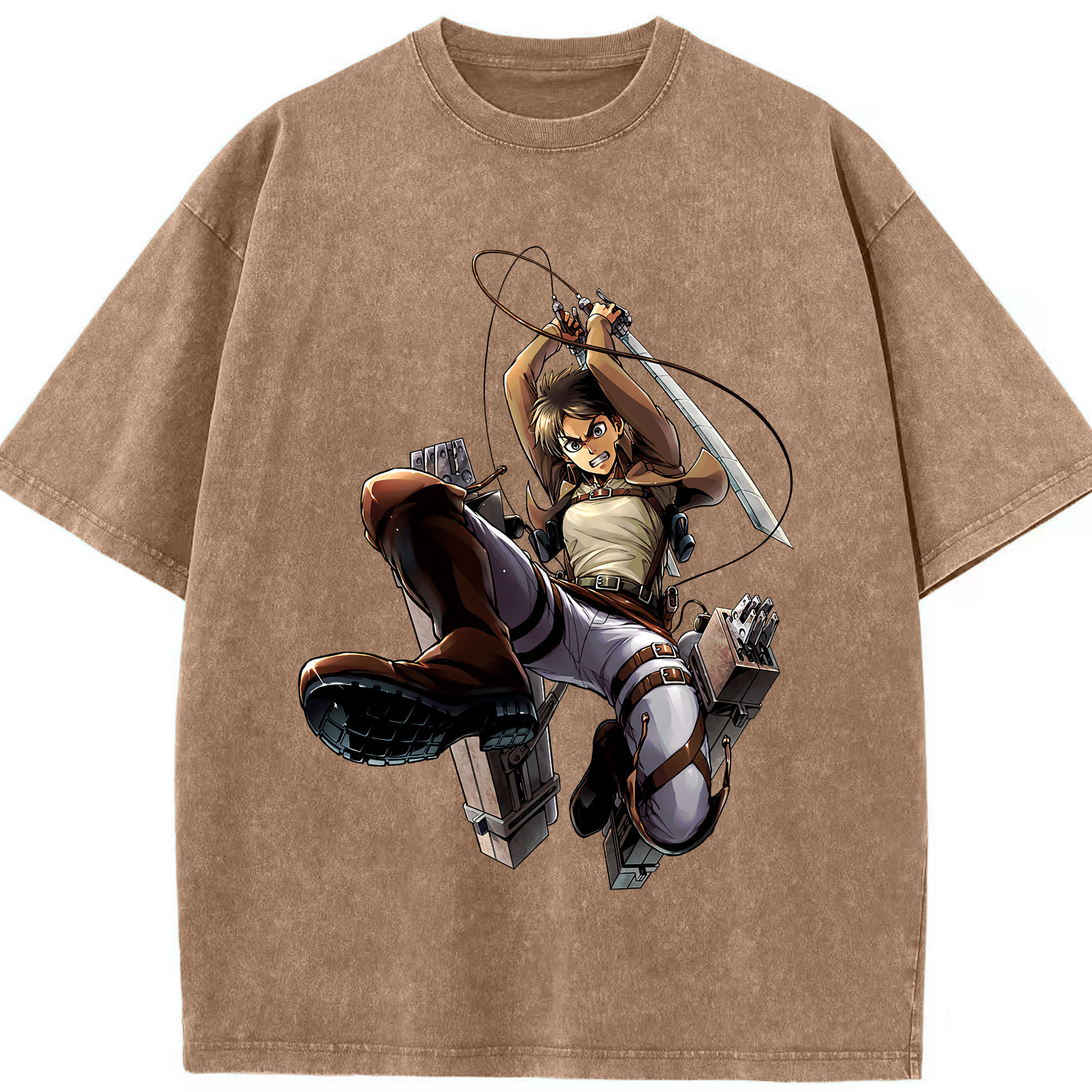 （画像用） 進撃の巨人 エレン･イェーガー Attack on Titan Eren Jäger 綿100% ヴィンテージ風 半袖Tシャツ（フロントプリント）