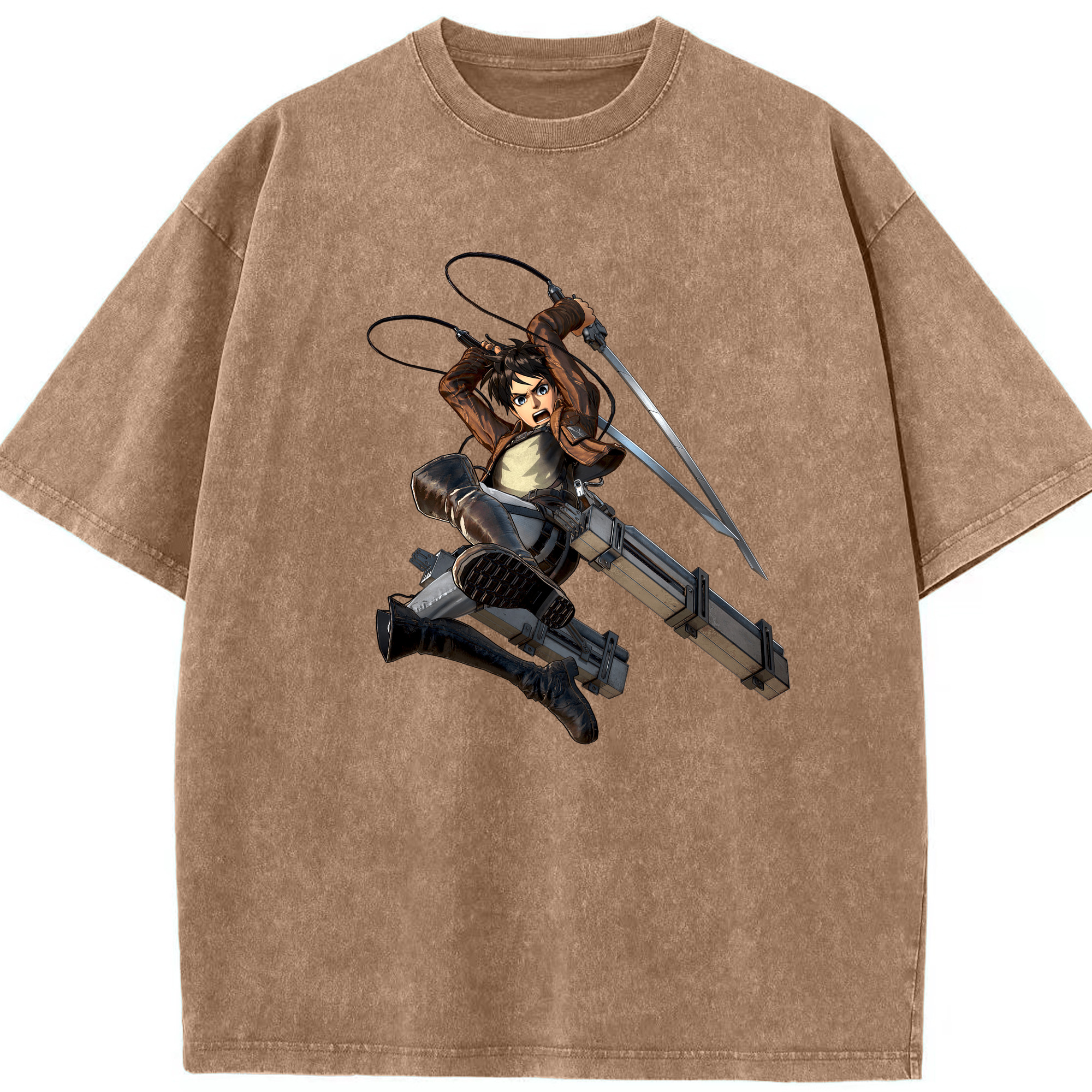 （画像用） 進撃の巨人 エレン･イェーガー Attack on Titan Eren Jäger 綿100% ヴィンテージ風 半袖Tシャツ（フロントプリント）