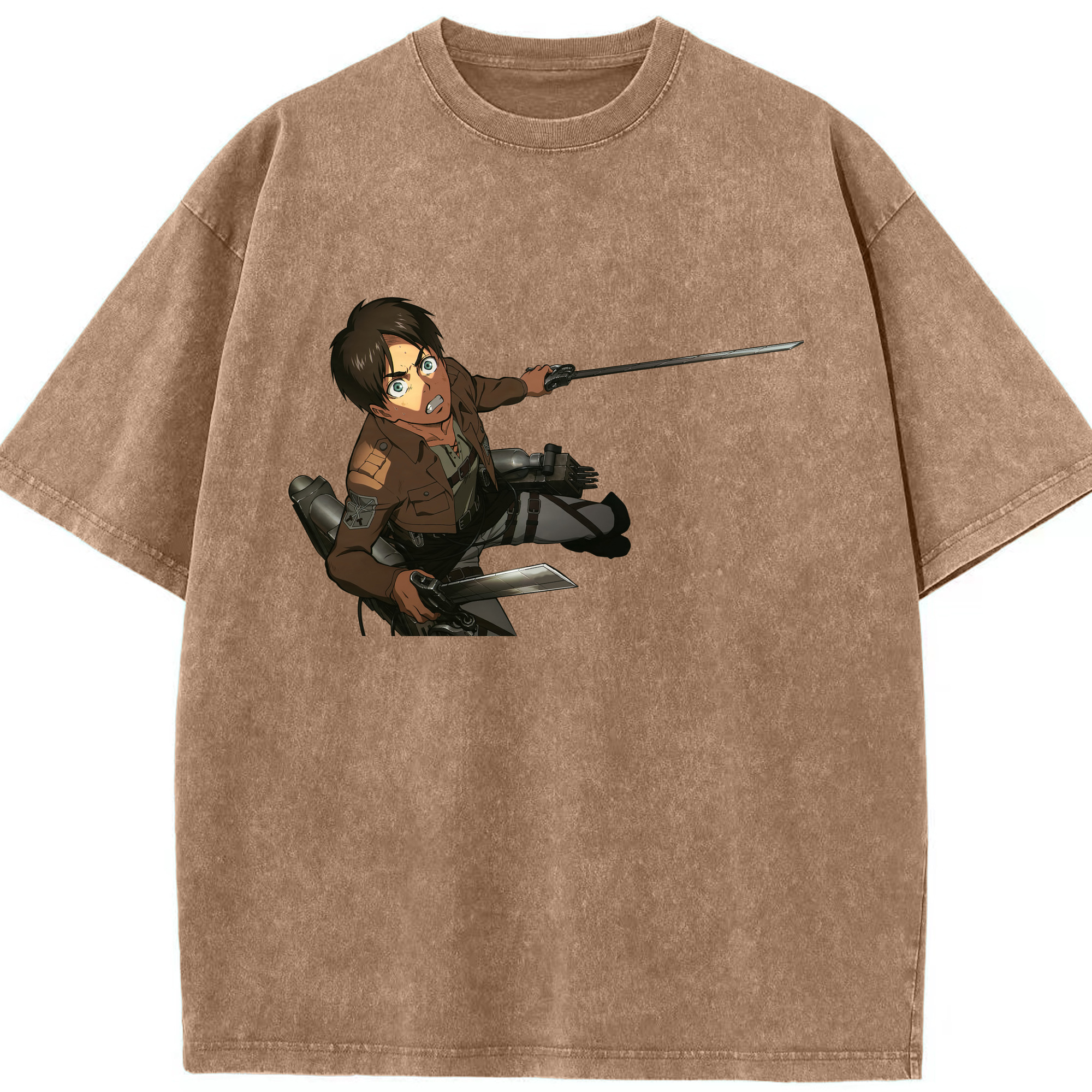 （画像用） 進撃の巨人 エレン･イェーガー Attack on Titan Eren Jäger 綿100% ヴィンテージ風 半袖Tシャツ（フロントプリント）