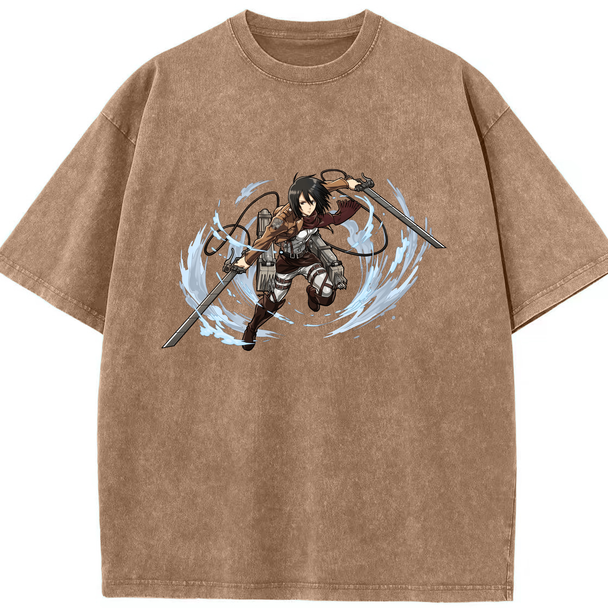 （画像用） 進撃の巨人 ミカサ·アッカーマン Attack on Titan Mikasa Ackerman 綿100% ヴィンテージ風 半袖Tシャツ（フロントプリント）