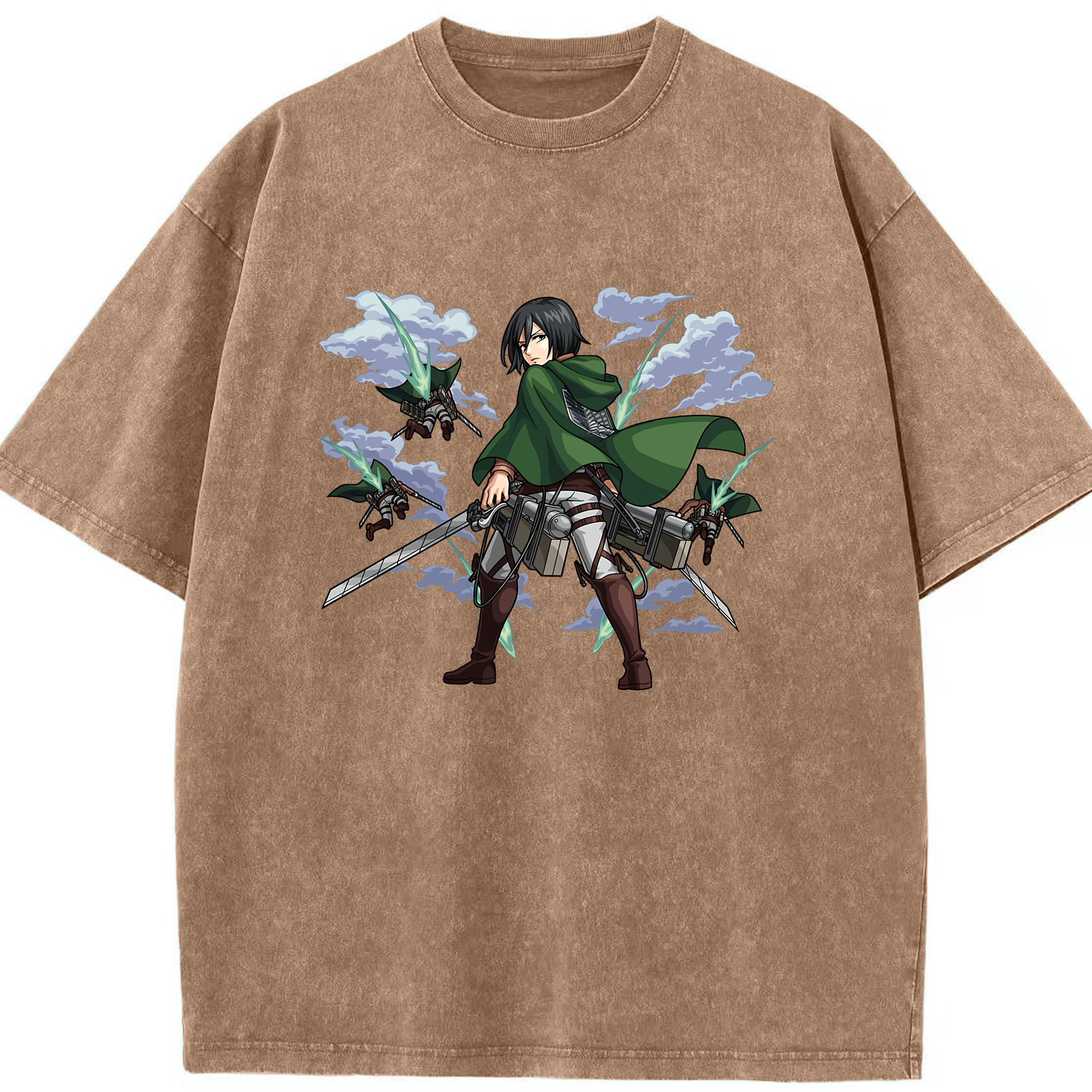 （画像用） 進撃の巨人 ミカサ·アッカーマン Attack on Titan Mikasa Ackerman 綿100% ヴィンテージ風 半袖Tシャツ（フロントプリント）
