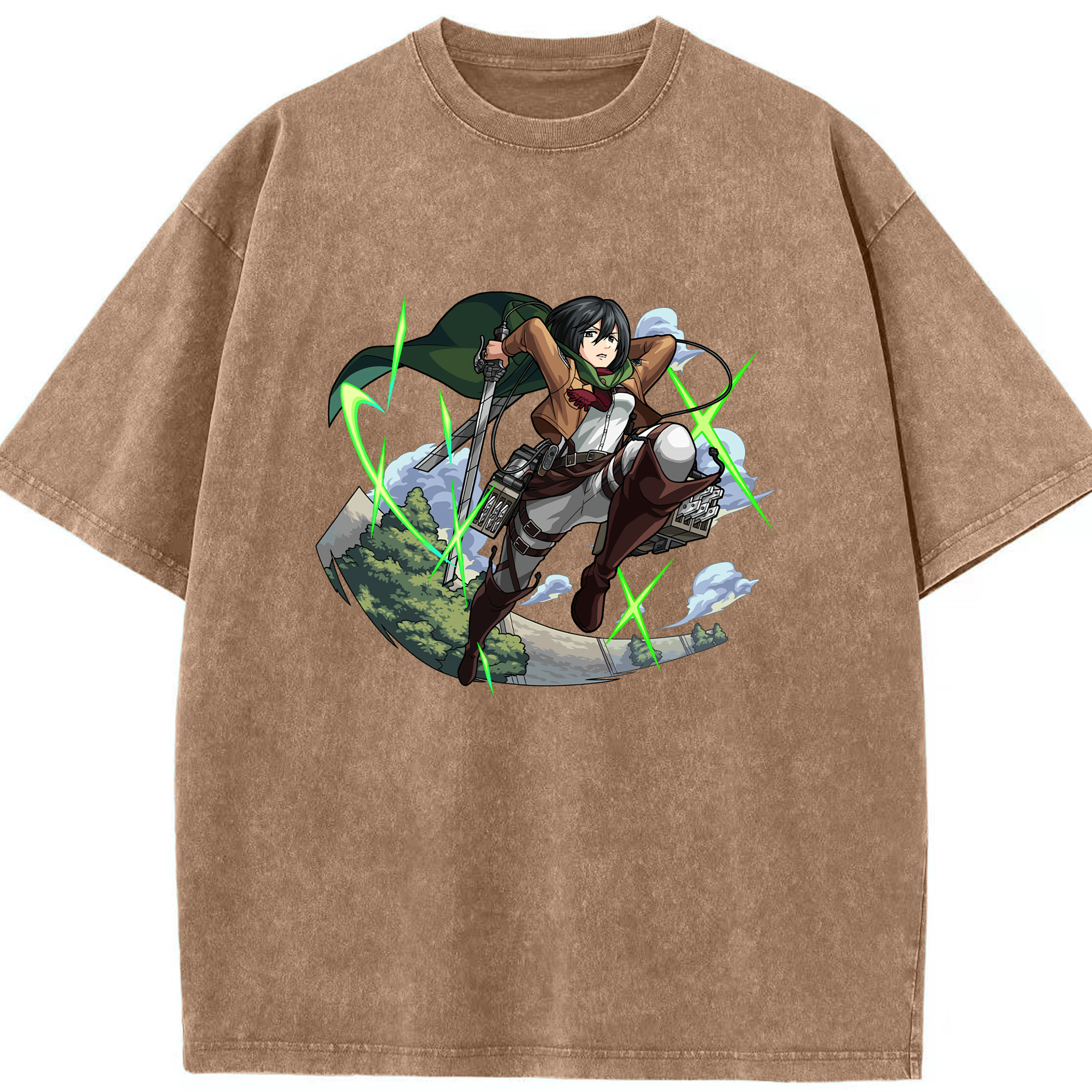 （画像用） 進撃の巨人 ミカサ·アッカーマン Attack on Titan Mikasa Ackerman 綿100% ヴィンテージ風 半袖Tシャツ（フロントプリント）