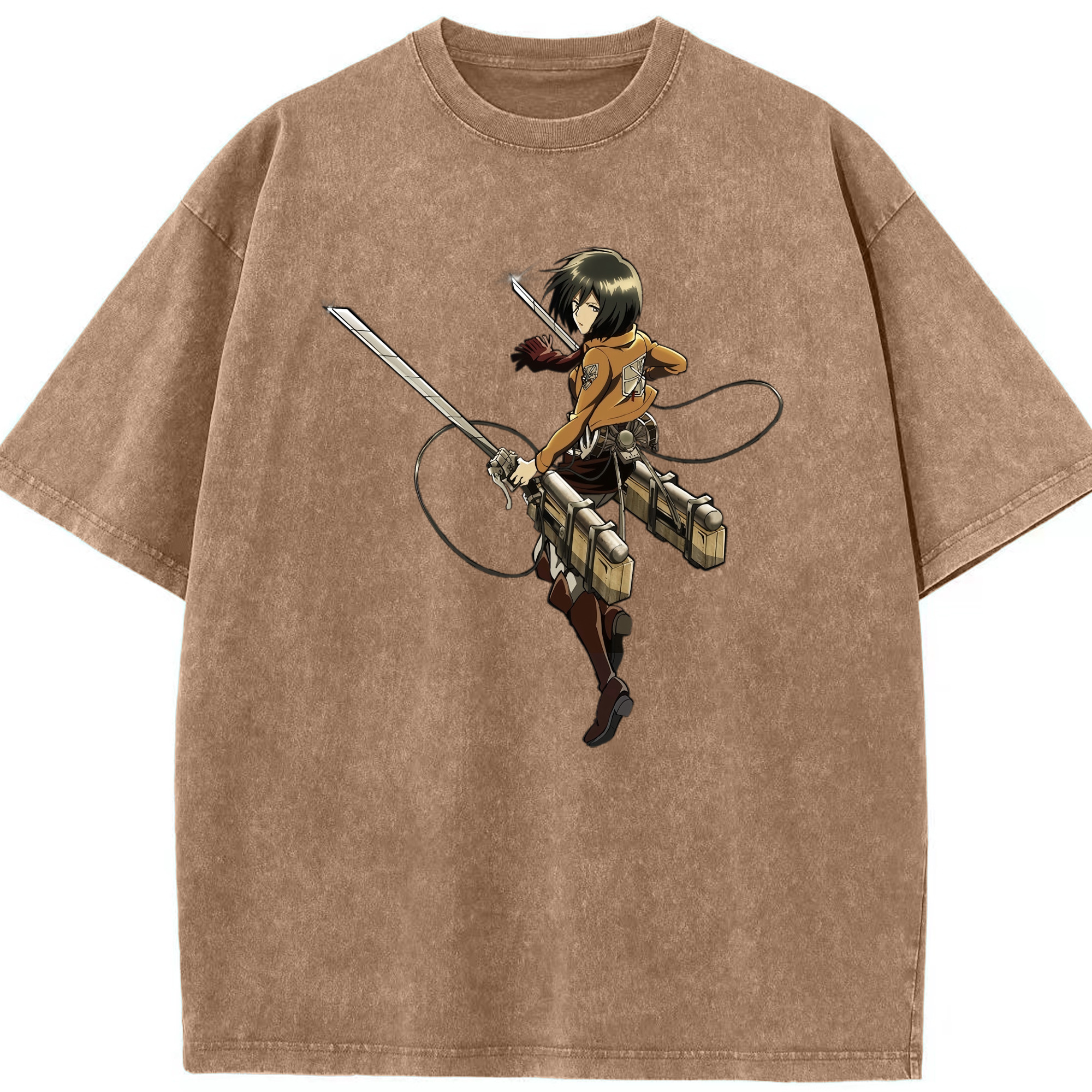 （画像用） 進撃の巨人 ミカサ·アッカーマン Attack on Titan Mikasa Ackerman 綿100% ヴィンテージ風 半袖Tシャツ（フロントプリント）
