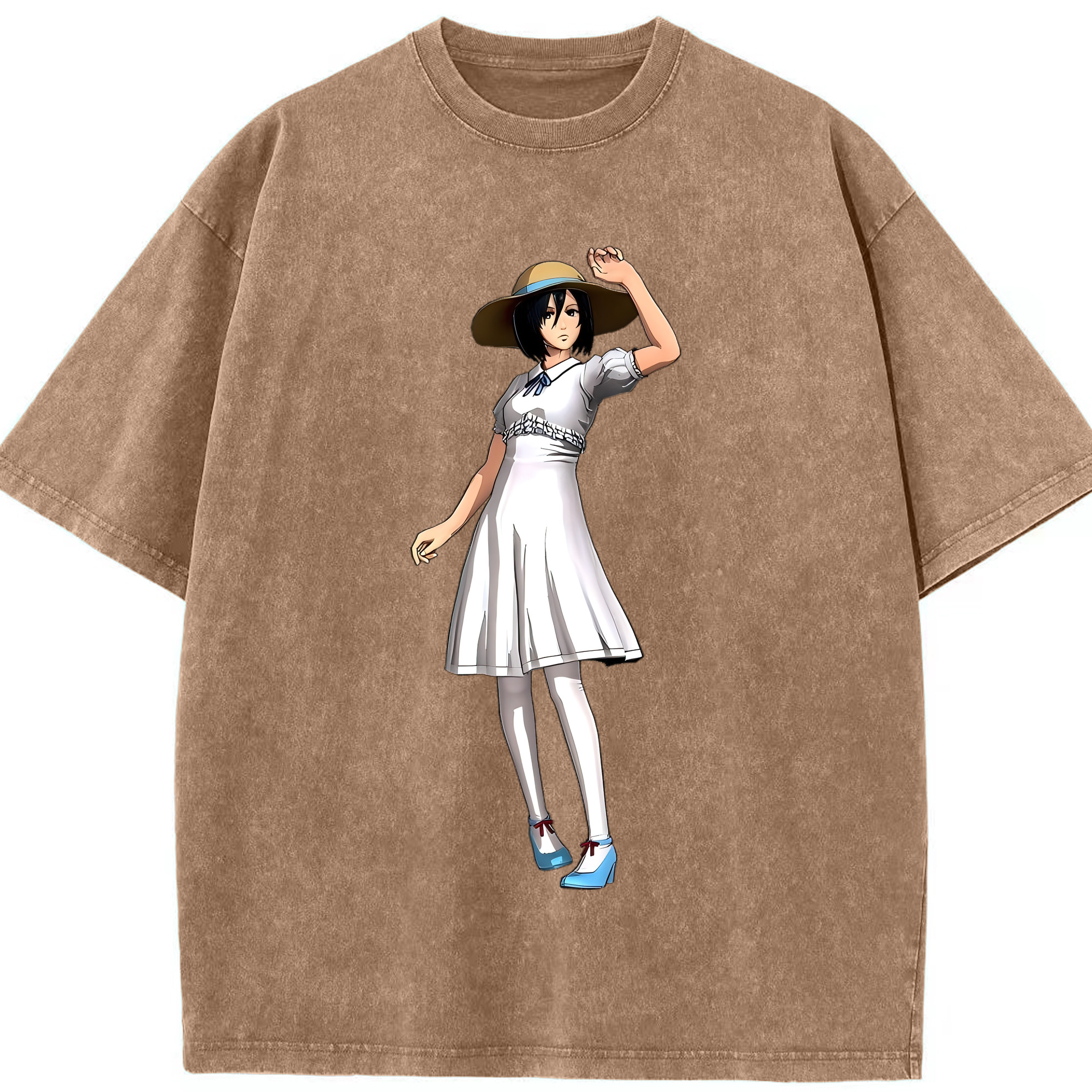 （画像用） 進撃の巨人 ミカサ·アッカーマン Attack on Titan Mikasa Ackerman 綿100% ヴィンテージ風 半袖Tシャツ（フロントプリント）