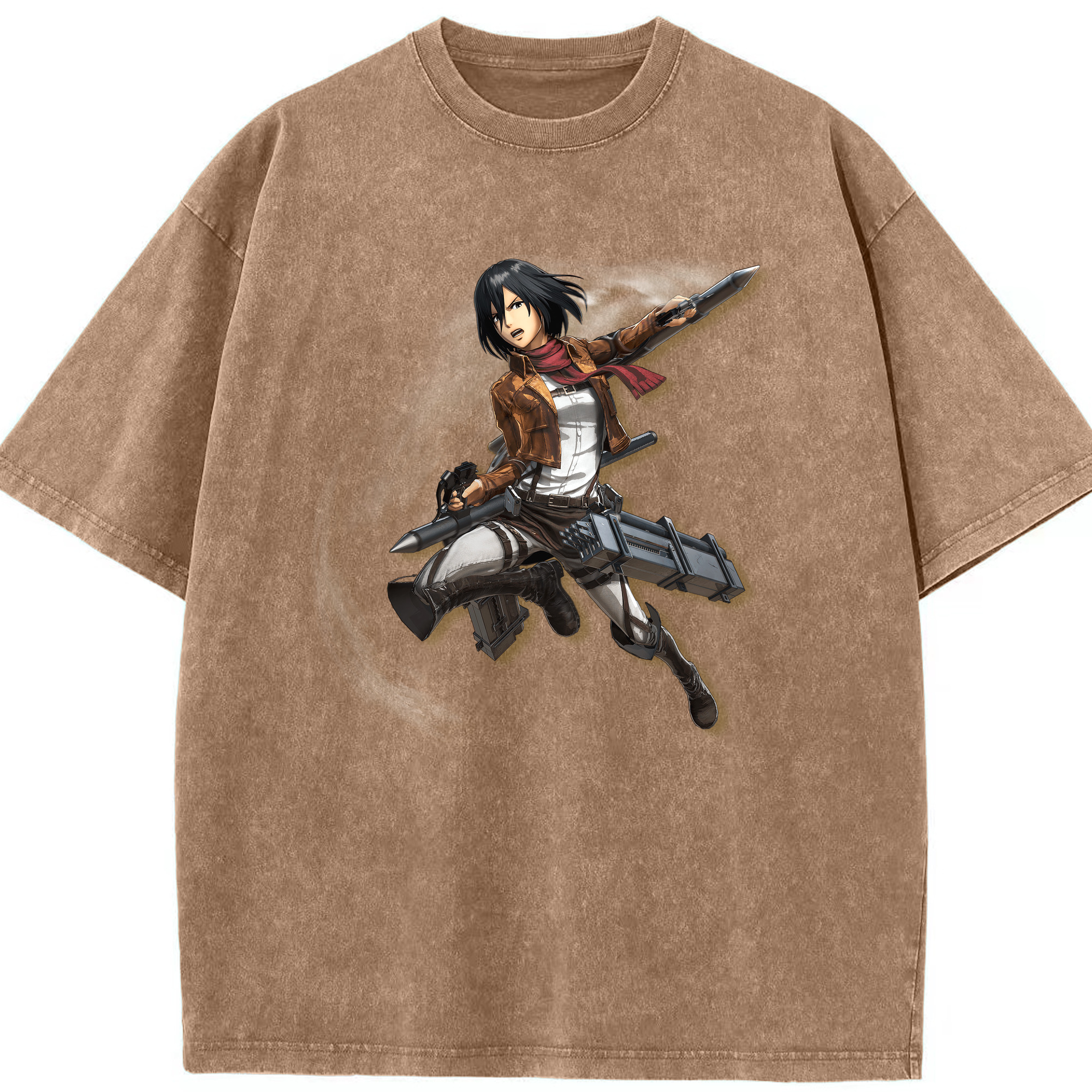 （画像用） 進撃の巨人 ミカサ·アッカーマン Attack on Titan Mikasa Ackerman 綿100% ヴィンテージ風 半袖Tシャツ（フロントプリント）