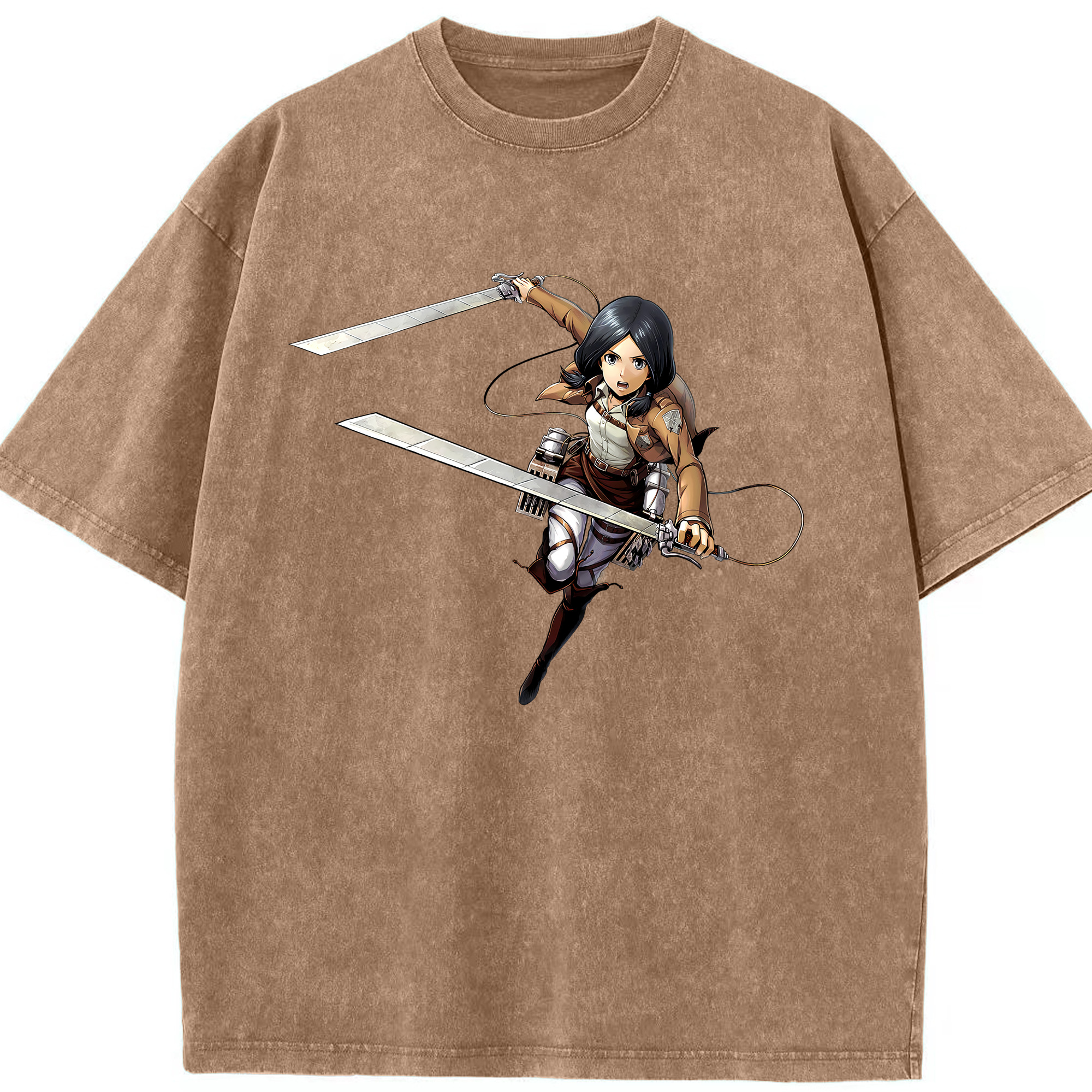 （画像用） 進撃の巨人 ミカサ·アッカーマン Attack on Titan Mikasa Ackerman 綿100% ヴィンテージ風 半袖Tシャツ（フロントプリント）