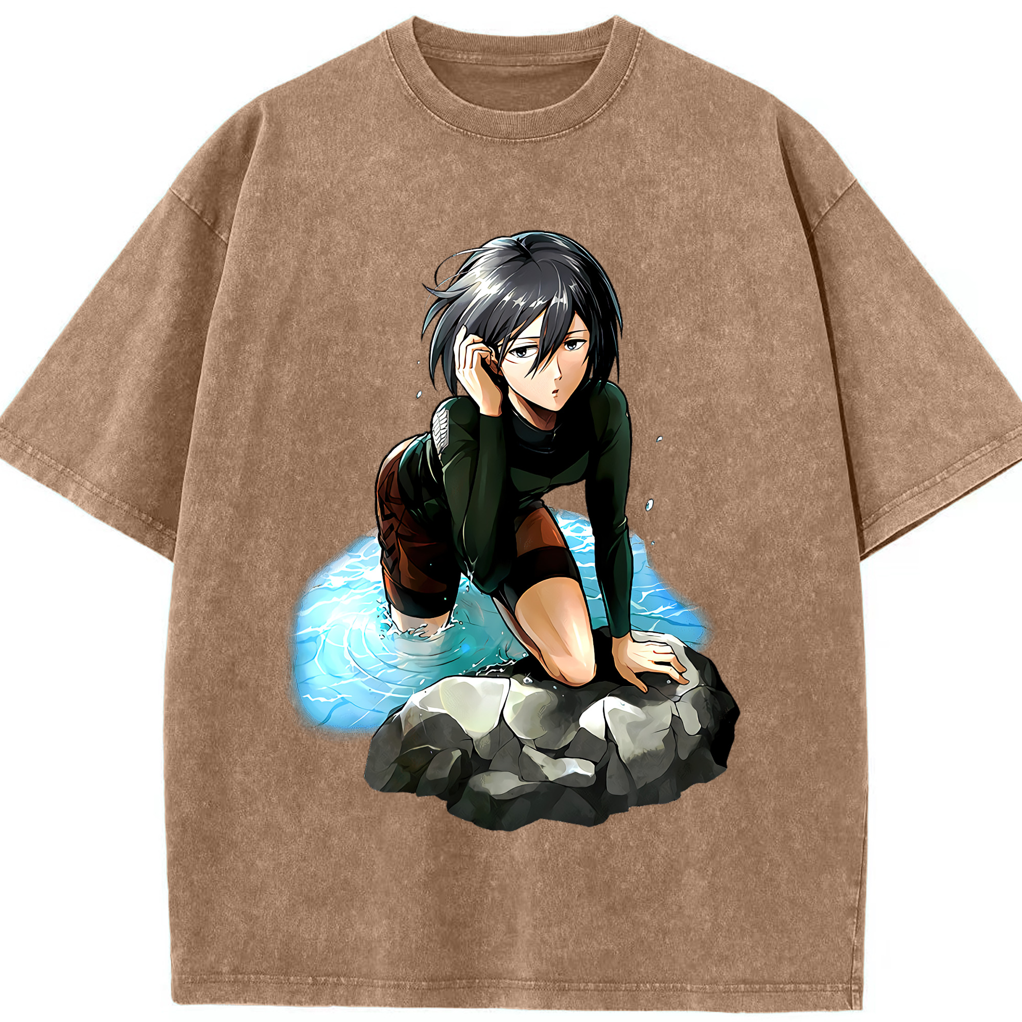 （画像用） 進撃の巨人 ミカサ·アッカーマン Attack on Titan Mikasa Ackerman 綿100% ヴィンテージ風 半袖Tシャツ（フロントプリント）