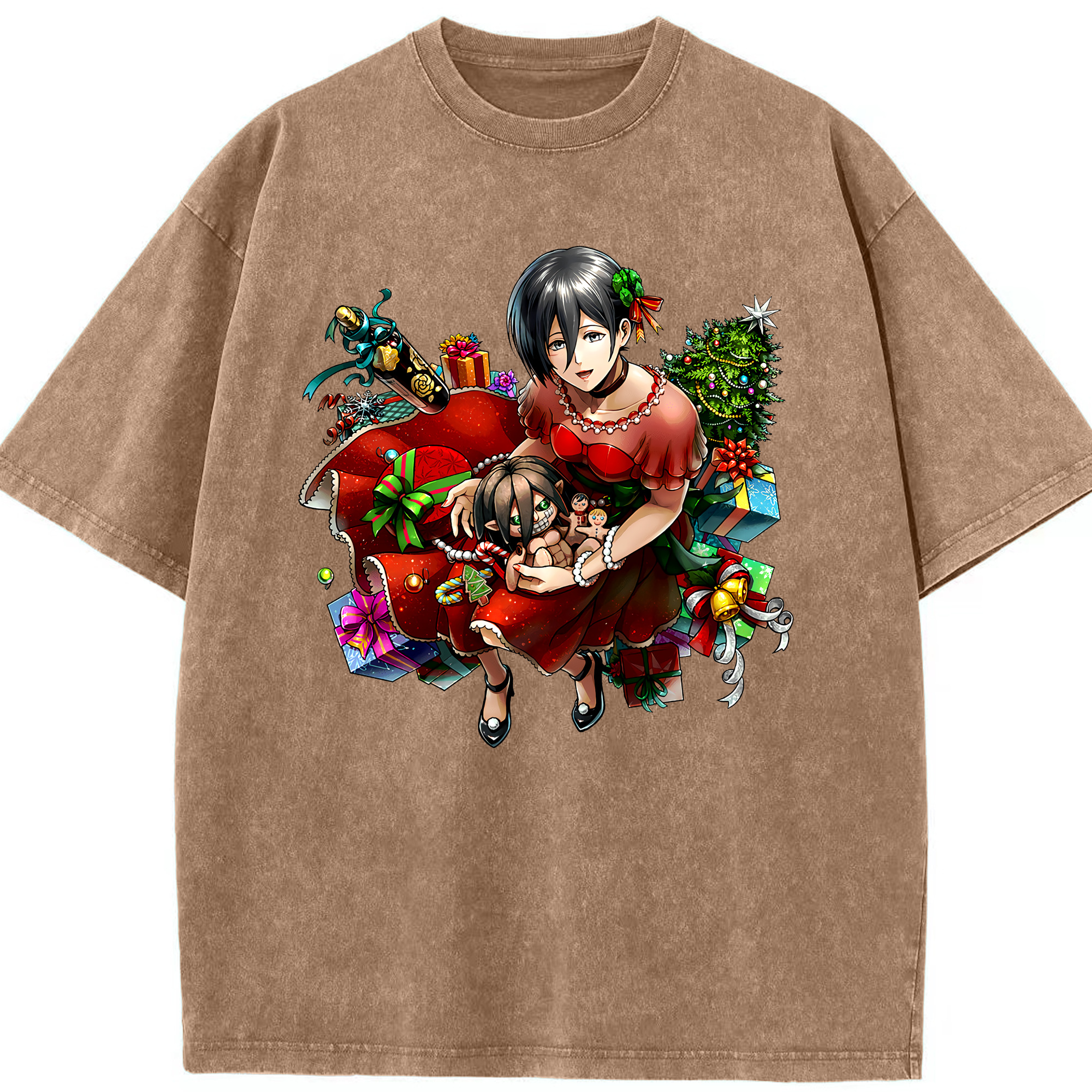 （画像用） 進撃の巨人 ミカサ·アッカーマン Attack on Titan Mikasa Ackerman 綿100% ヴィンテージ風 半袖Tシャツ（フロントプリント）