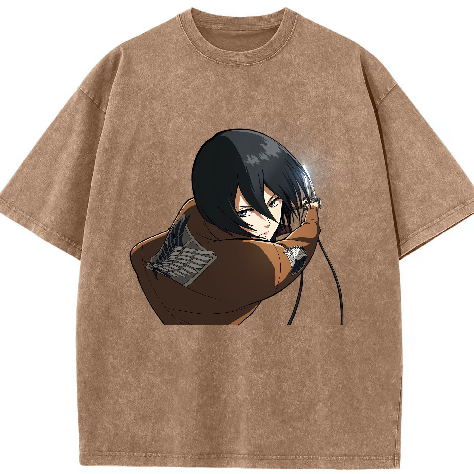 （画像用） 進撃の巨人 ミカサ·アッカーマン Attack on Titan Mikasa Ackerman 綿100% ヴィンテージ風 半袖Tシャツ（フロントプリント）