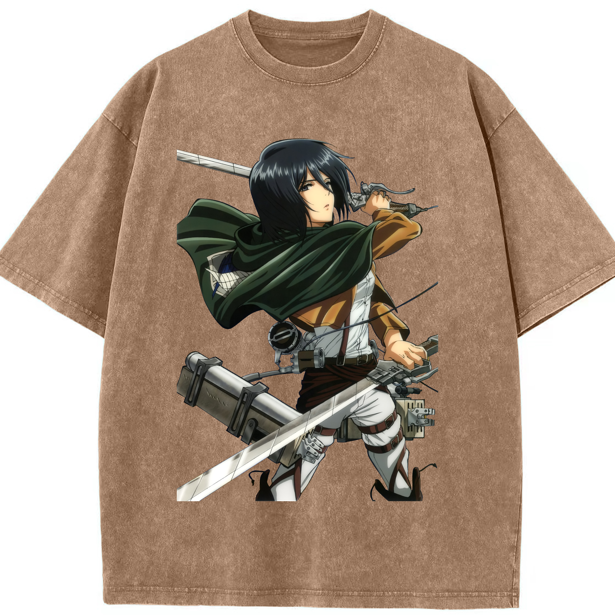 （画像用） 進撃の巨人 ミカサ·アッカーマン Attack on Titan Mikasa Ackerman 綿100% ヴィンテージ風 半袖Tシャツ（フロントプリント）