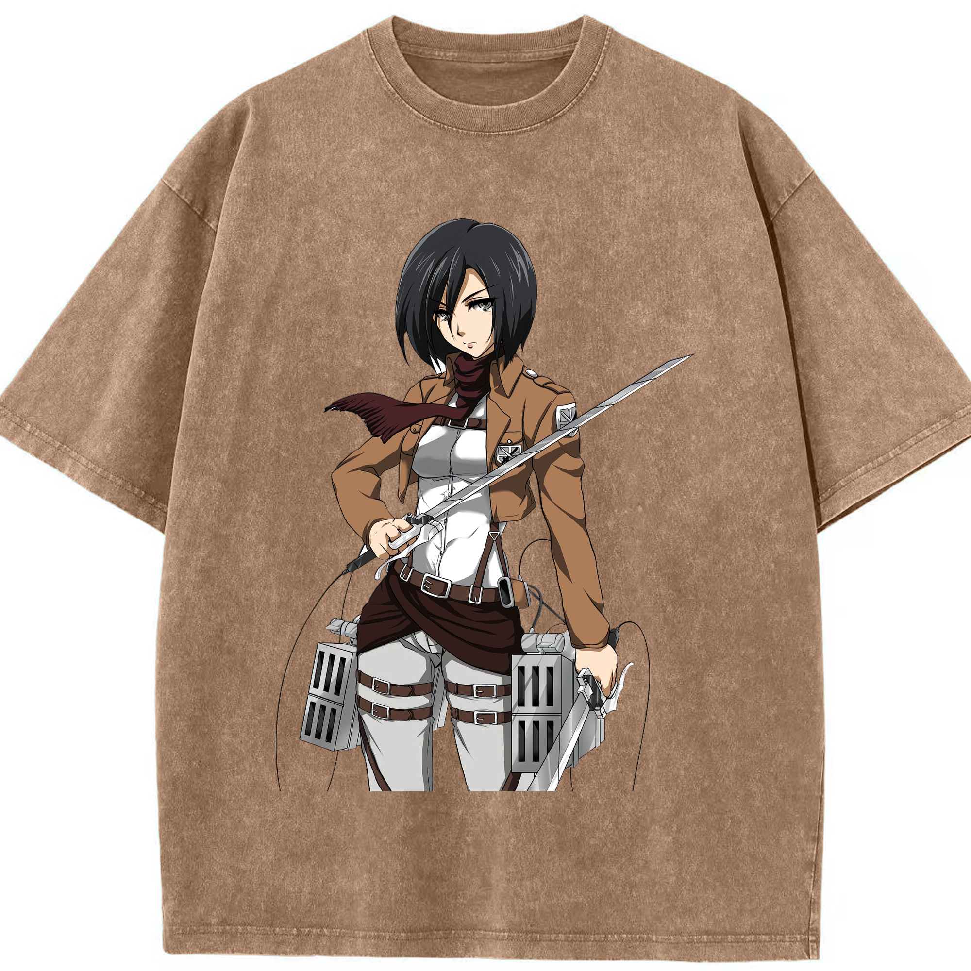 （画像用） 進撃の巨人 ミカサ·アッカーマン Attack on Titan Mikasa Ackerman 綿100% ヴィンテージ風 半袖Tシャツ（フロントプリント）