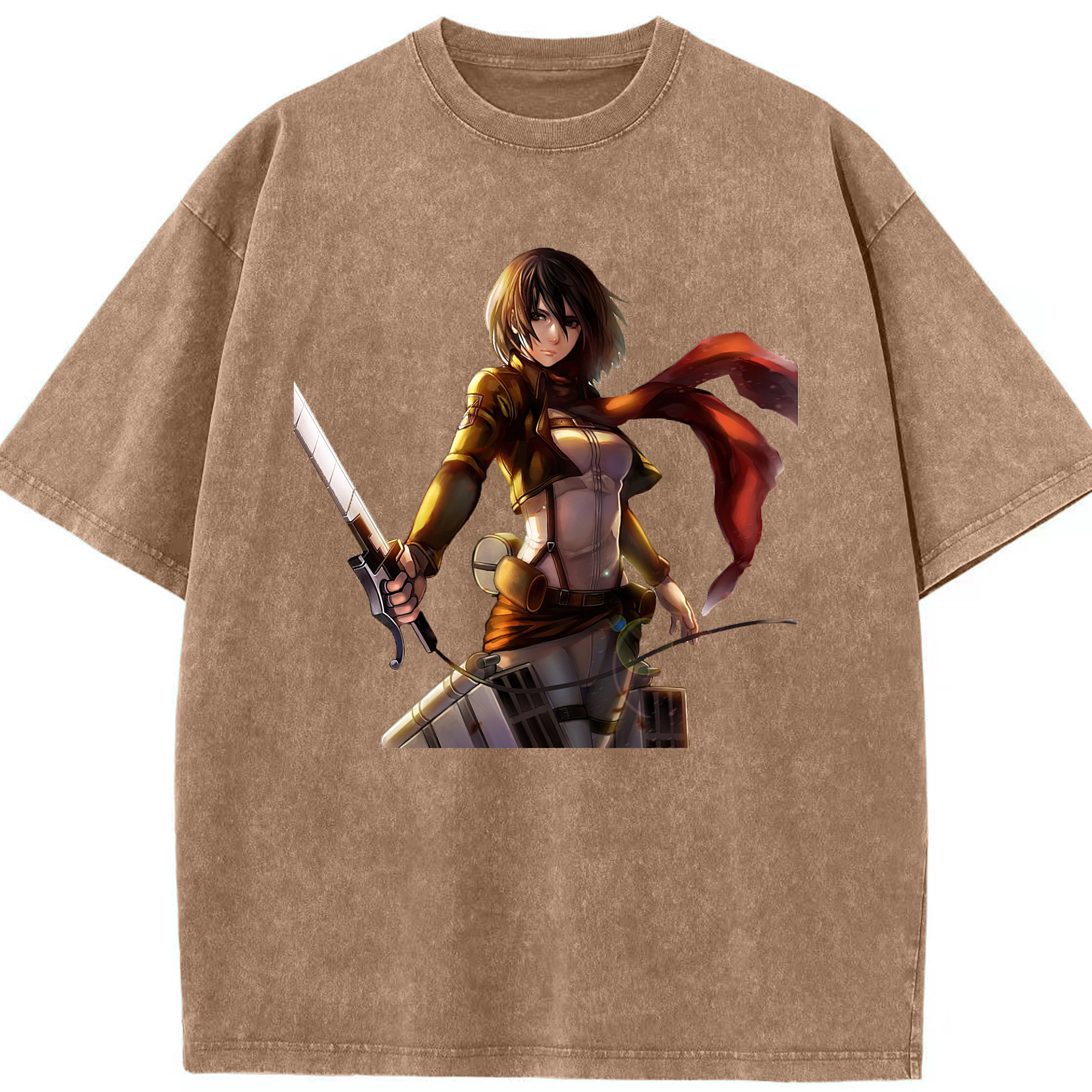 （画像用） 進撃の巨人 ミカサ·アッカーマン Attack on Titan Mikasa Ackerman 綿100% ヴィンテージ風 半袖Tシャツ（フロントプリント）