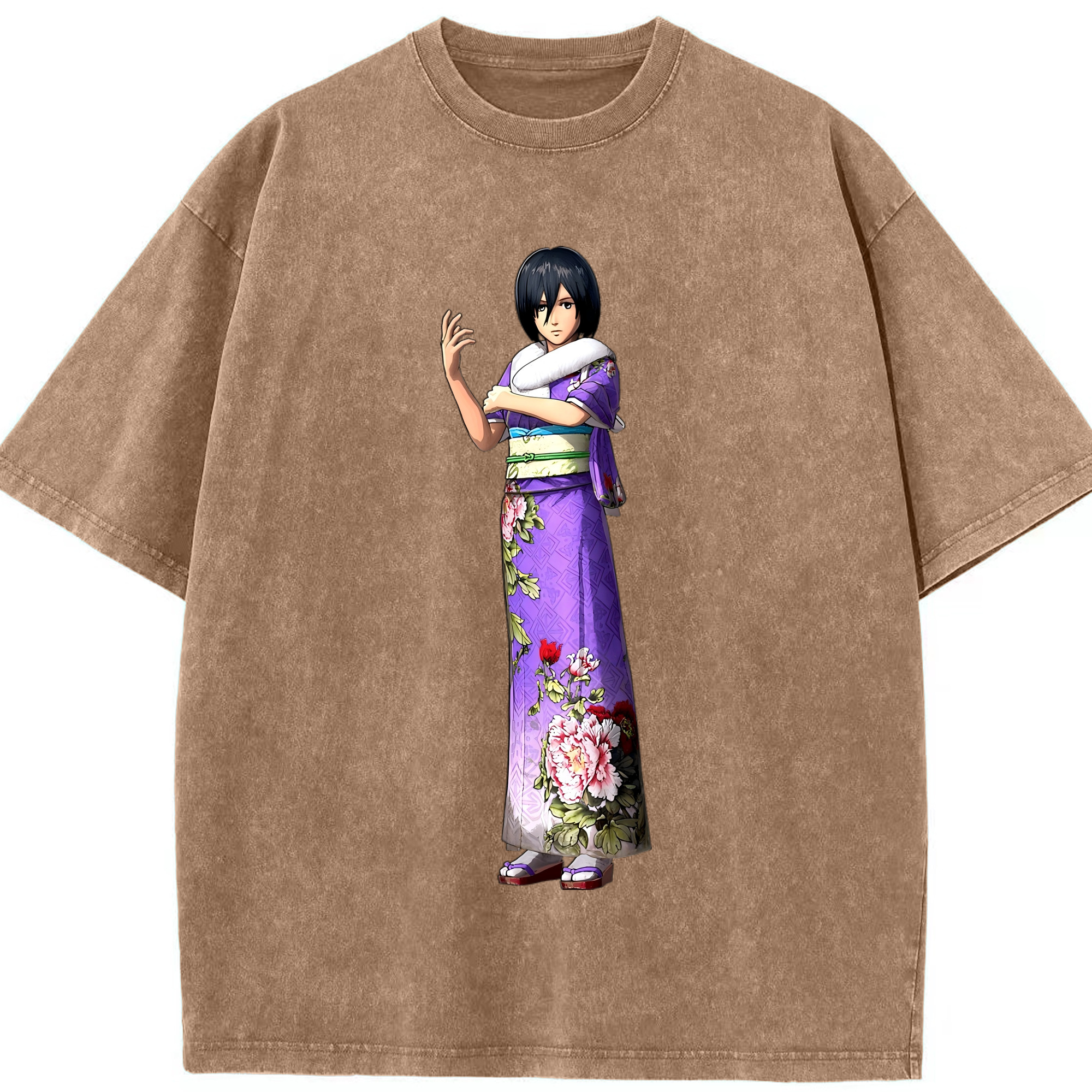 （画像用） 進撃の巨人 ミカサ·アッカーマン Attack on Titan Mikasa Ackerman 綿100% ヴィンテージ風 半袖Tシャツ（フロントプリント）