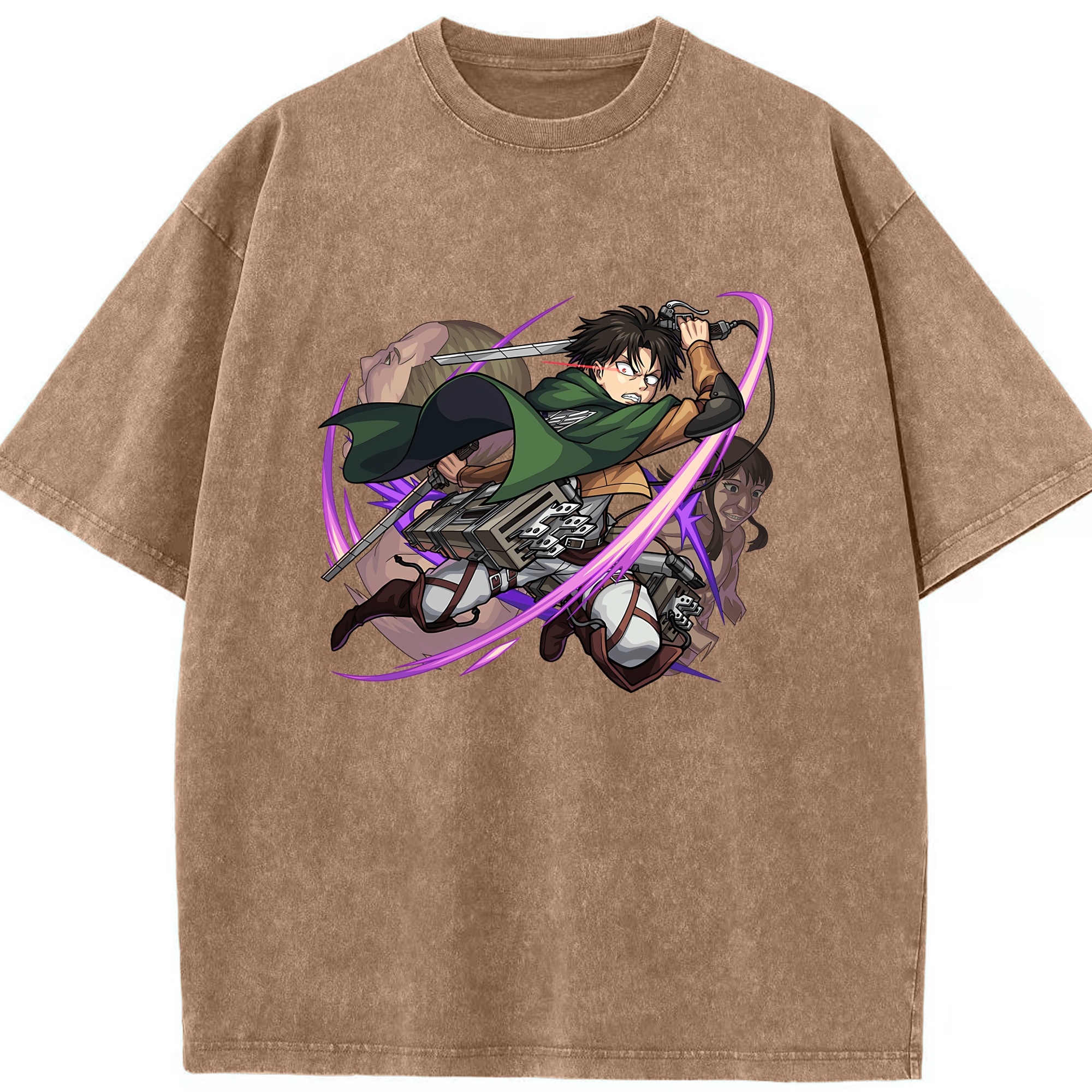 （画像用） 進撃の巨人 リヴァイ·アッカーマン Attack on Titan Levi Ackerman 綿100% ヴィンテージ風 半袖Tシャツ（フロントプリント）