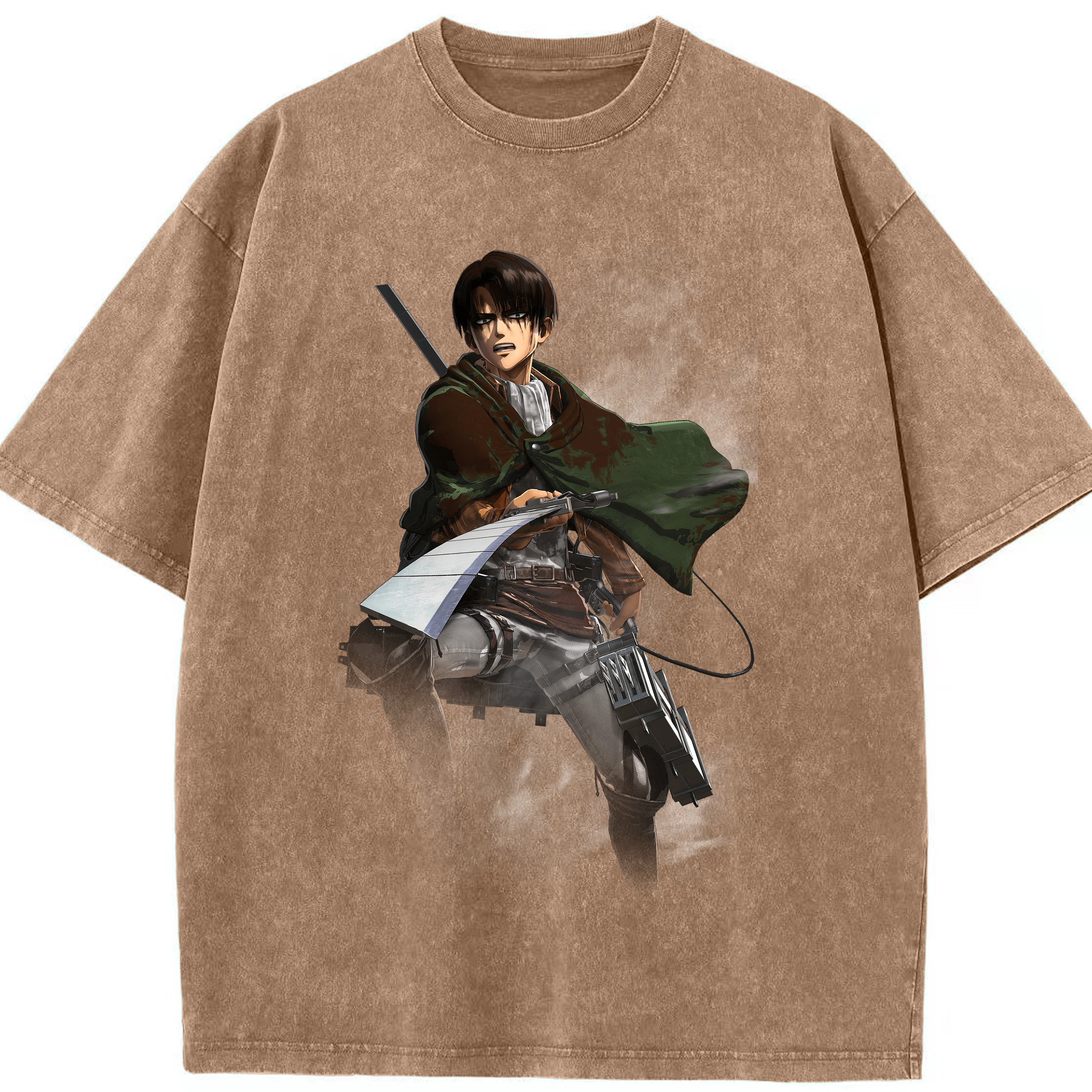 （画像用） 進撃の巨人 リヴァイ·アッカーマン Attack on Titan Levi Ackerman 綿100% ヴィンテージ風 半袖Tシャツ（フロントプリント）
