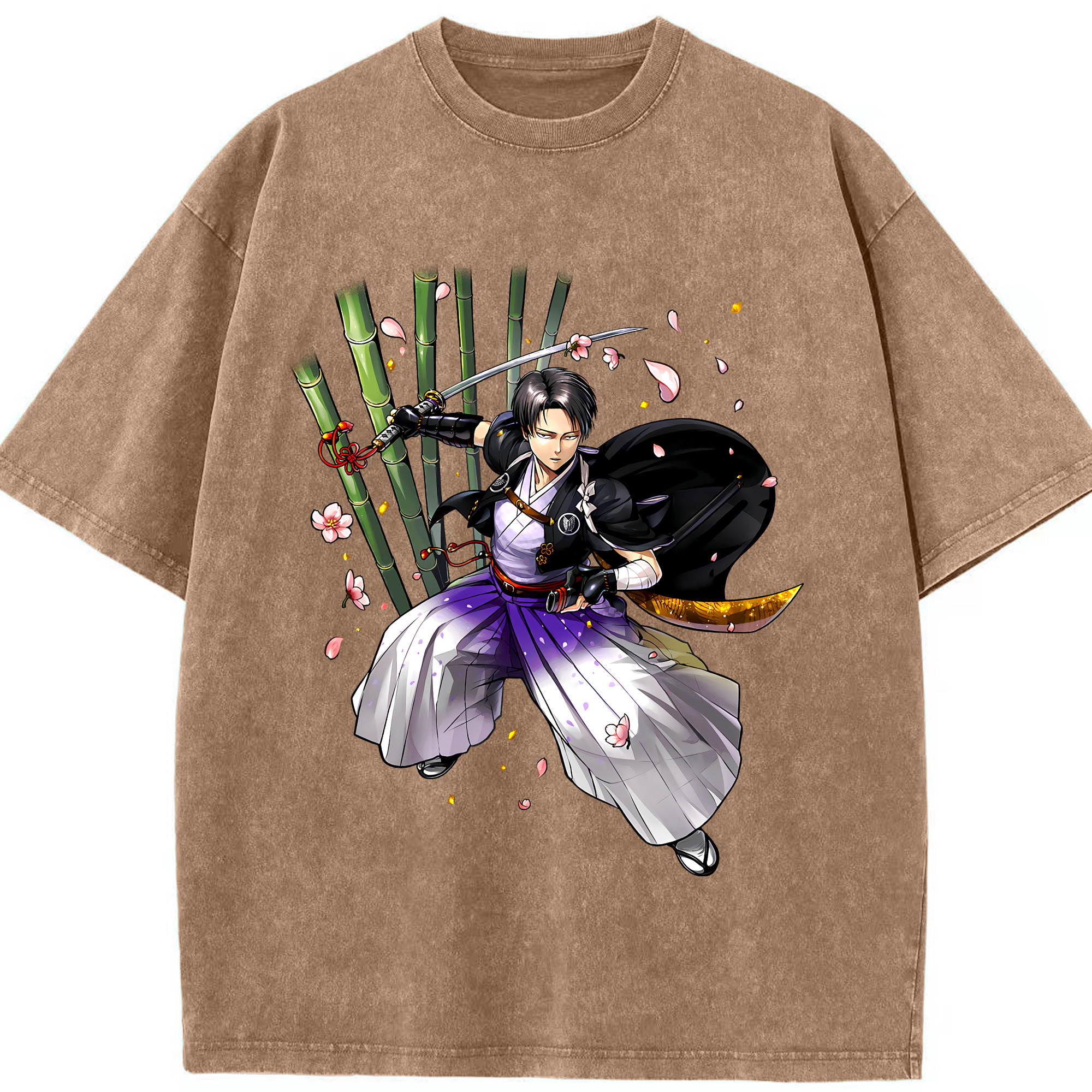 （画像用） 進撃の巨人 リヴァイ·アッカーマン Attack on Titan Levi Ackerman 綿100% ヴィンテージ風 半袖Tシャツ（フロントプリント）