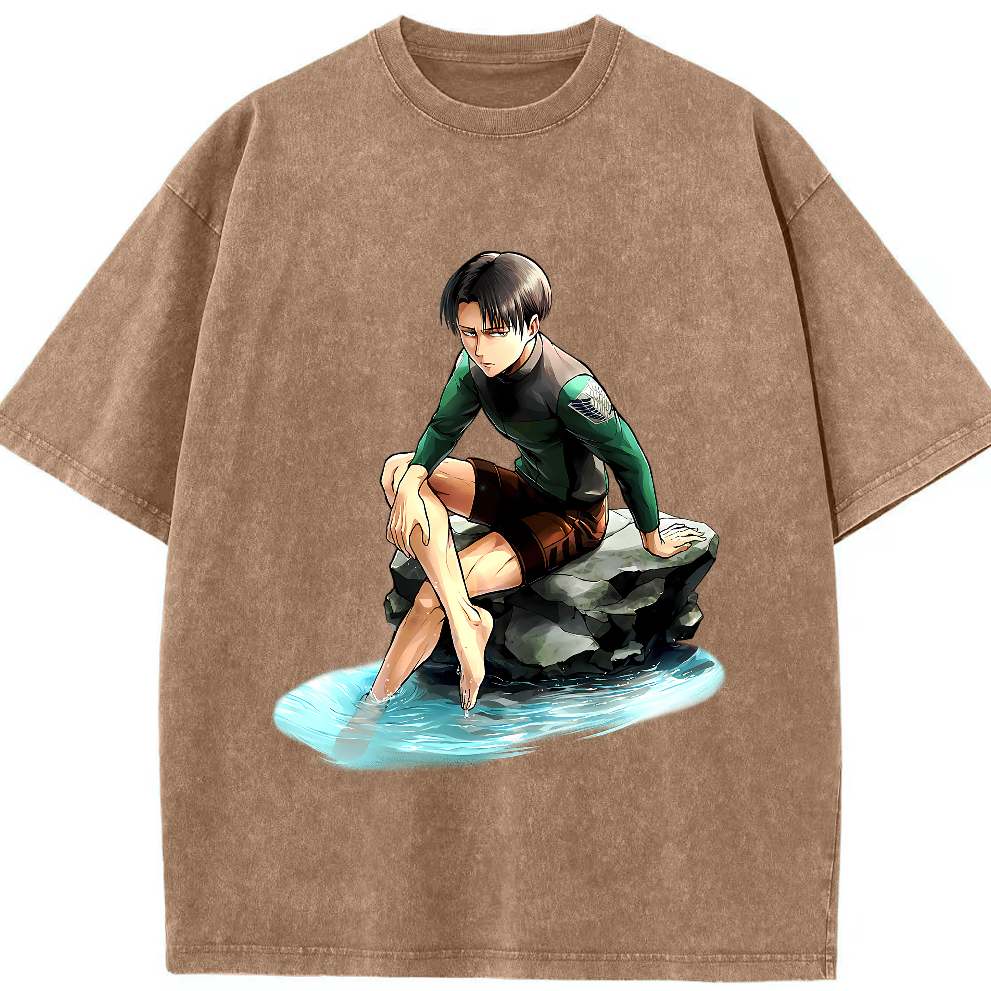 （画像用） 進撃の巨人 リヴァイ·アッカーマン Attack on Titan Levi Ackerman 綿100% ヴィンテージ風 半袖Tシャツ（フロントプリント）