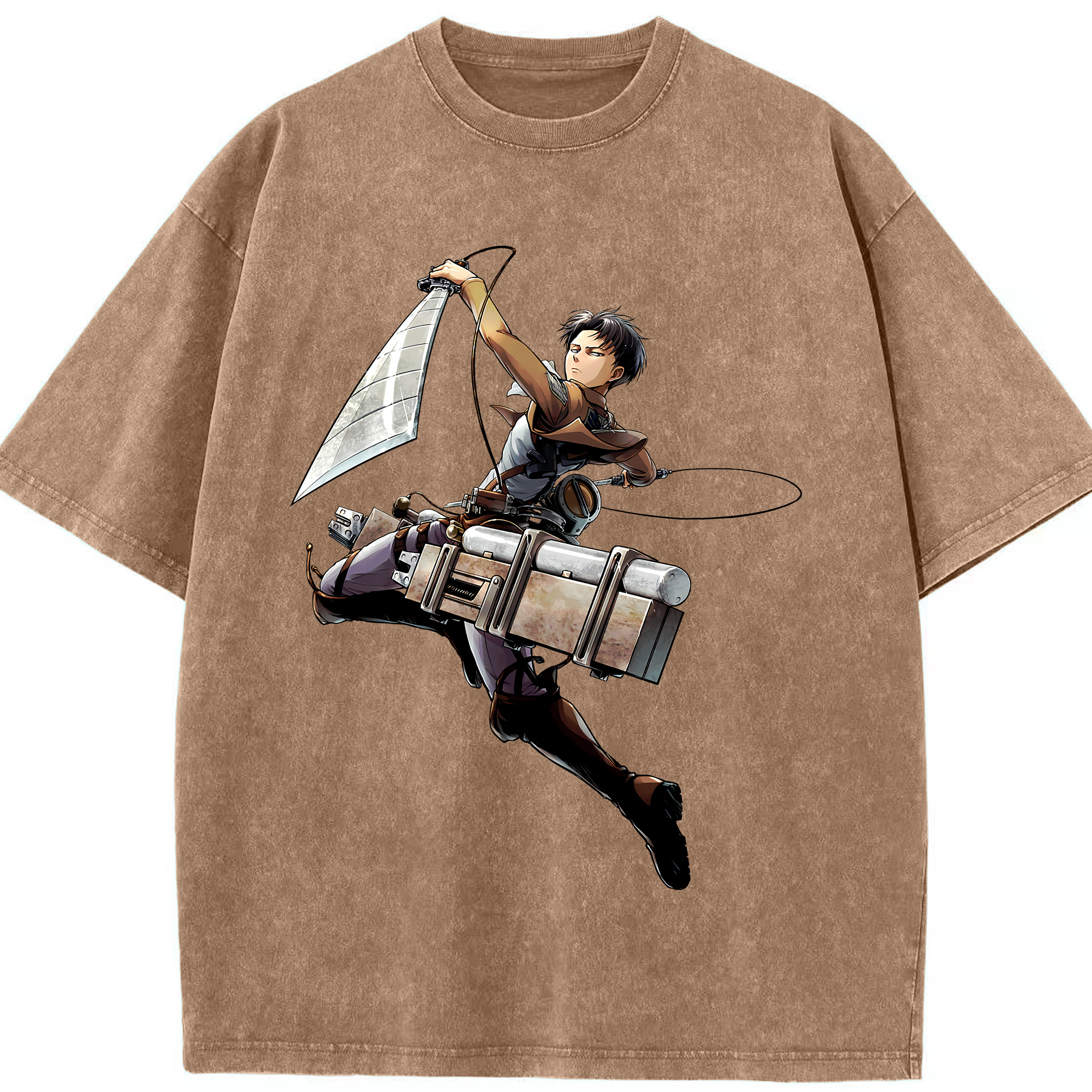 （画像用） 進撃の巨人 リヴァイ·アッカーマン Attack on Titan Levi Ackerman 綿100% ヴィンテージ風 半袖Tシャツ（フロントプリント）