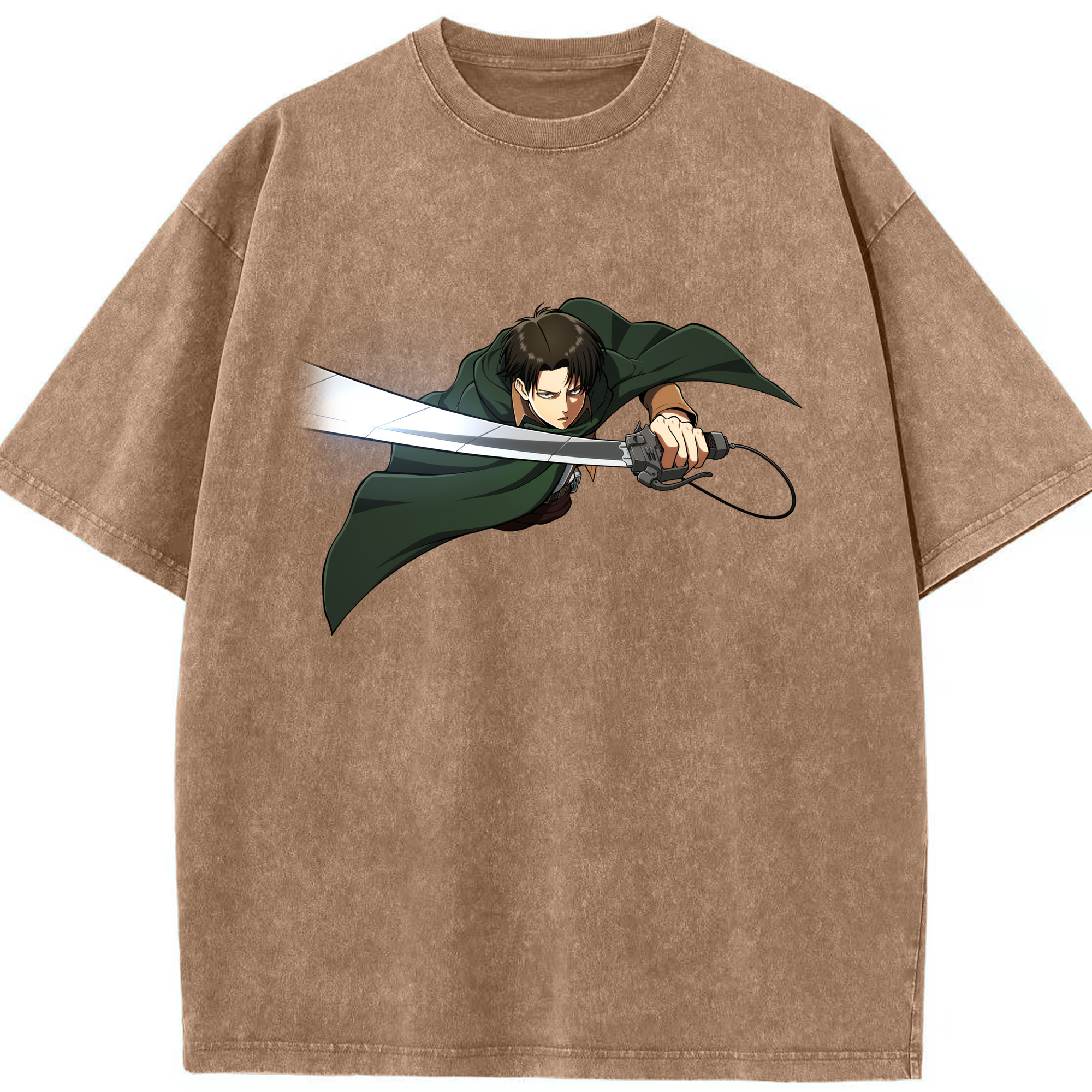 （画像用） 進撃の巨人 リヴァイ·アッカーマン Attack on Titan Levi Ackerman 綿100% ヴィンテージ風 半袖Tシャツ（フロントプリント）