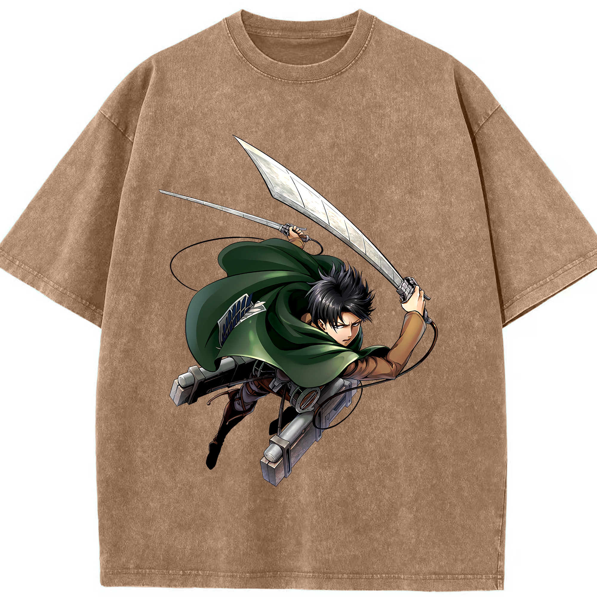 （画像用） 進撃の巨人 リヴァイ·アッカーマン Attack on Titan Levi Ackerman 綿100% ヴィンテージ風 半袖Tシャツ（フロントプリント）