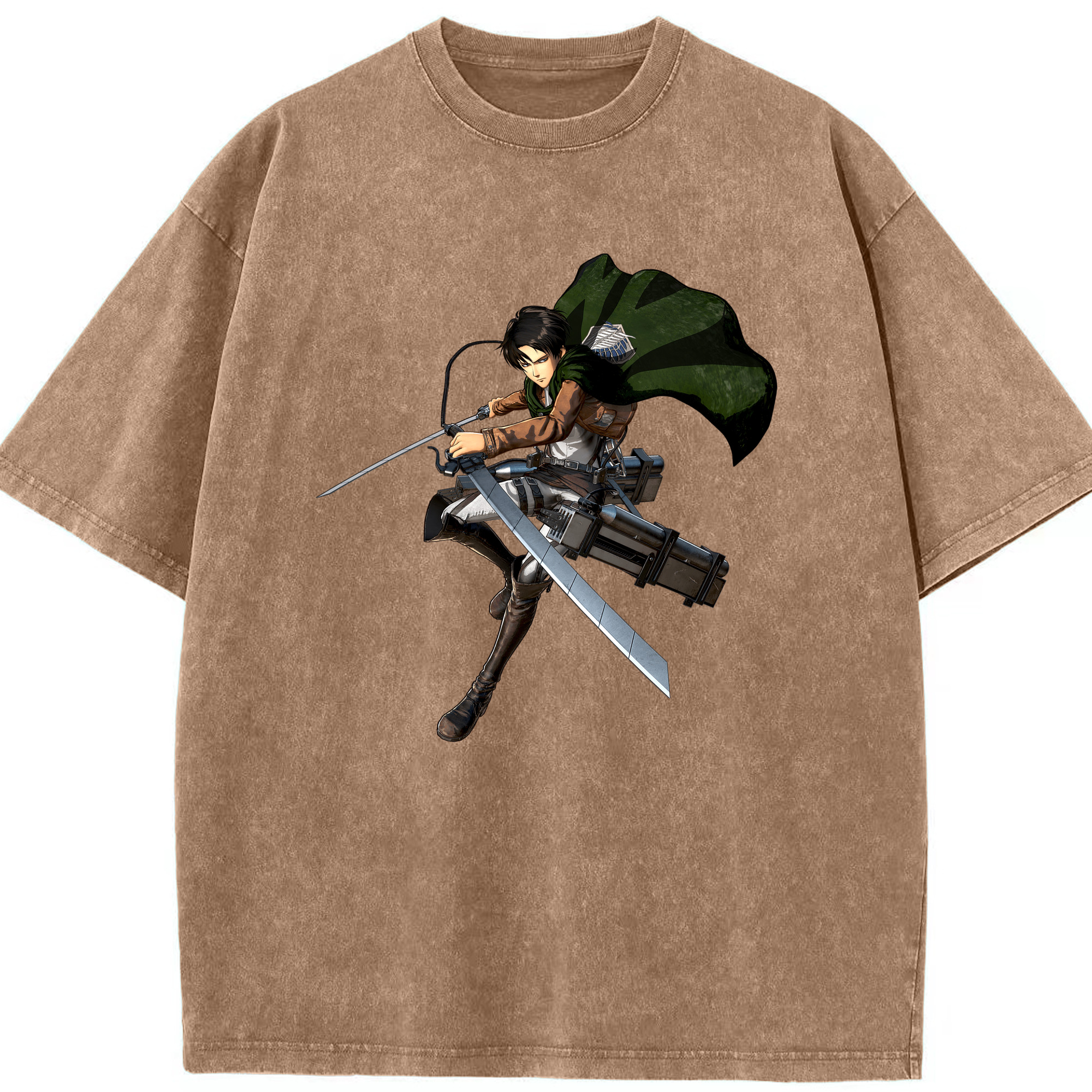 （画像用） 進撃の巨人 リヴァイ·アッカーマン Attack on Titan Levi Ackerman 綿100% ヴィンテージ風 半袖Tシャツ（フロントプリント）