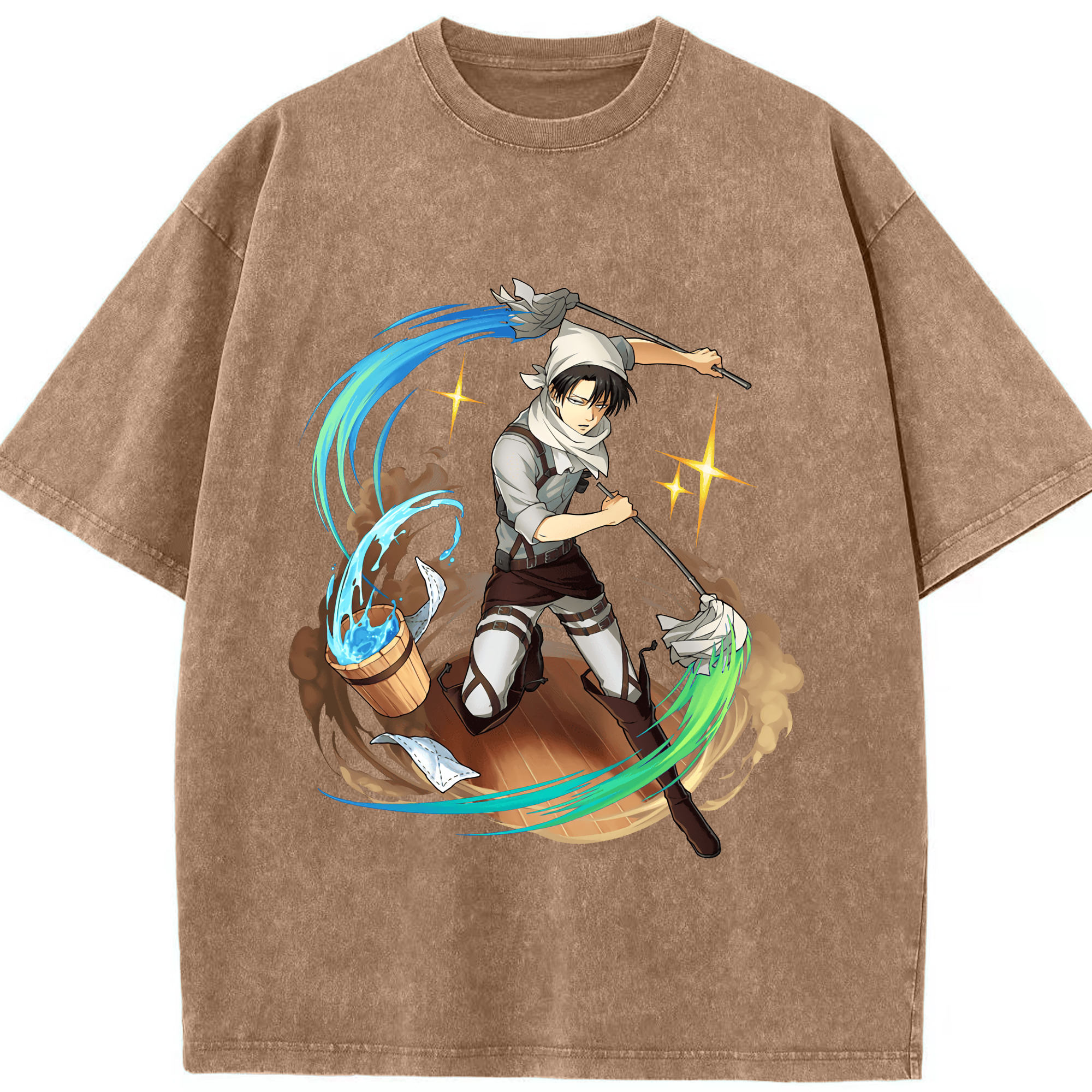 （画像用） 進撃の巨人 リヴァイ·アッカーマン Attack on Titan Levi Ackerman 綿100% ヴィンテージ風 半袖Tシャツ（フロントプリント）