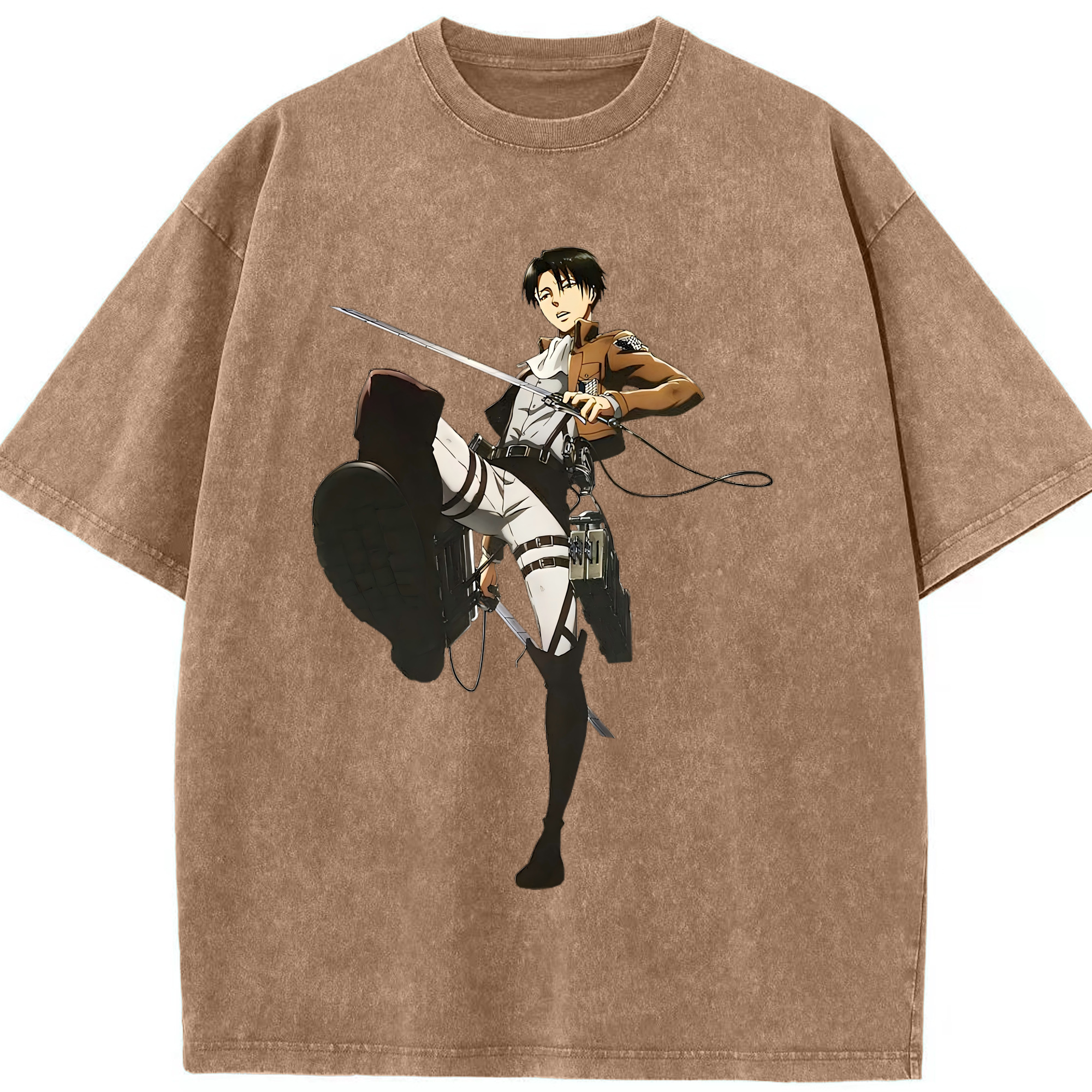（画像用） 進撃の巨人 リヴァイ·アッカーマン Attack on Titan Levi Ackerman 綿100% ヴィンテージ風 半袖Tシャツ（フロントプリント）